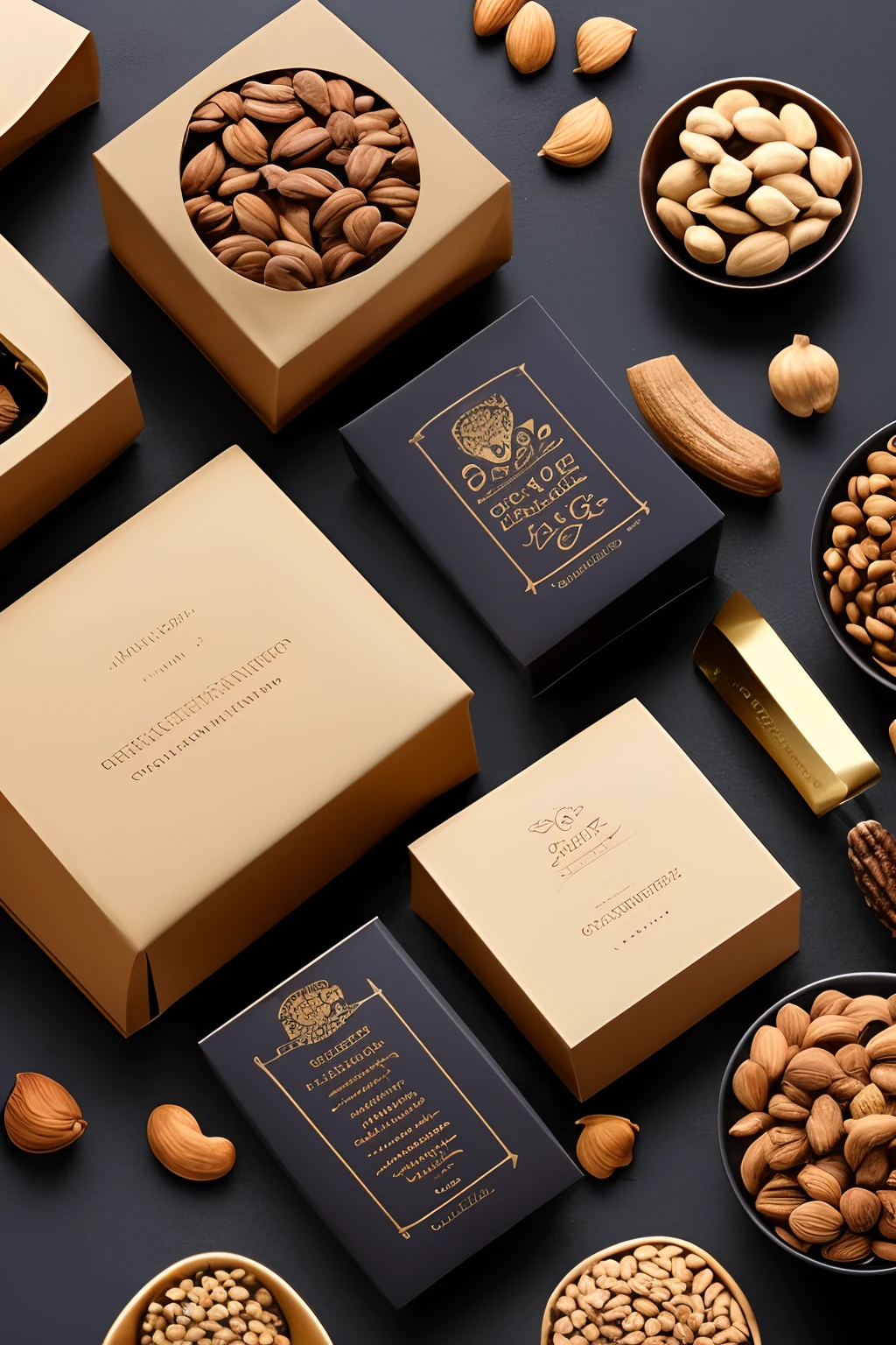 Design Prompts for Luxurious Chocolate Packaging:

    Color Palette:
        Use a rich, dark color palette with gold accents to convey luxury and quality.
        Consider colors like black, dark brown, and gold for a premium feel.

    Typography:
        Incorporate elegant and sophisticated fonts, possibly with serifs, to enhance the luxurious vibe.
        Use a combination of capitalized and cursive letters for brand name and product details.

    Imagery:
        Feature high-resolution images of the product, showcasing its texture and ingredients prominently.
        Consider close-ups of key ingredients (like nuts and hazelnuts) to emphasize quality and flavor.

    Brand Logo:
        Design a logo that is refined and minimalist, with a royal or regal touch.
        Consider incorporating elements related to chocolate or the brand’s heritage.

    Quality Seals & Labels:
        Include labels like “Hand Made”, “Organic”, “Quality Guarantee”, and cocoa percentage to assure customers of the product’s premium quality.
        Design these labels with a vintage or classic style to align with the luxurious theme.

    Packaging Material:
        Opt for high-quality, textured paper or cardstock for the packaging, possibly with embossed or gold-foil details.

    Taglines & Descriptions:
        Craft short, compelling taglines that reflect the brand’s legacy and the product’s exquisite taste.
        Consider phrases like “Divine Sensation”, “Chocolate Royalty”, or “Since 1950” to build a connection with tradition and excellence.

    Layout:
        Arrange the elements in a balanced and harmonious layout, with a focus on the product and brand name.
        Consider asymmetrical designs or unique packaging shapes for added intrigue and distinctiveness.