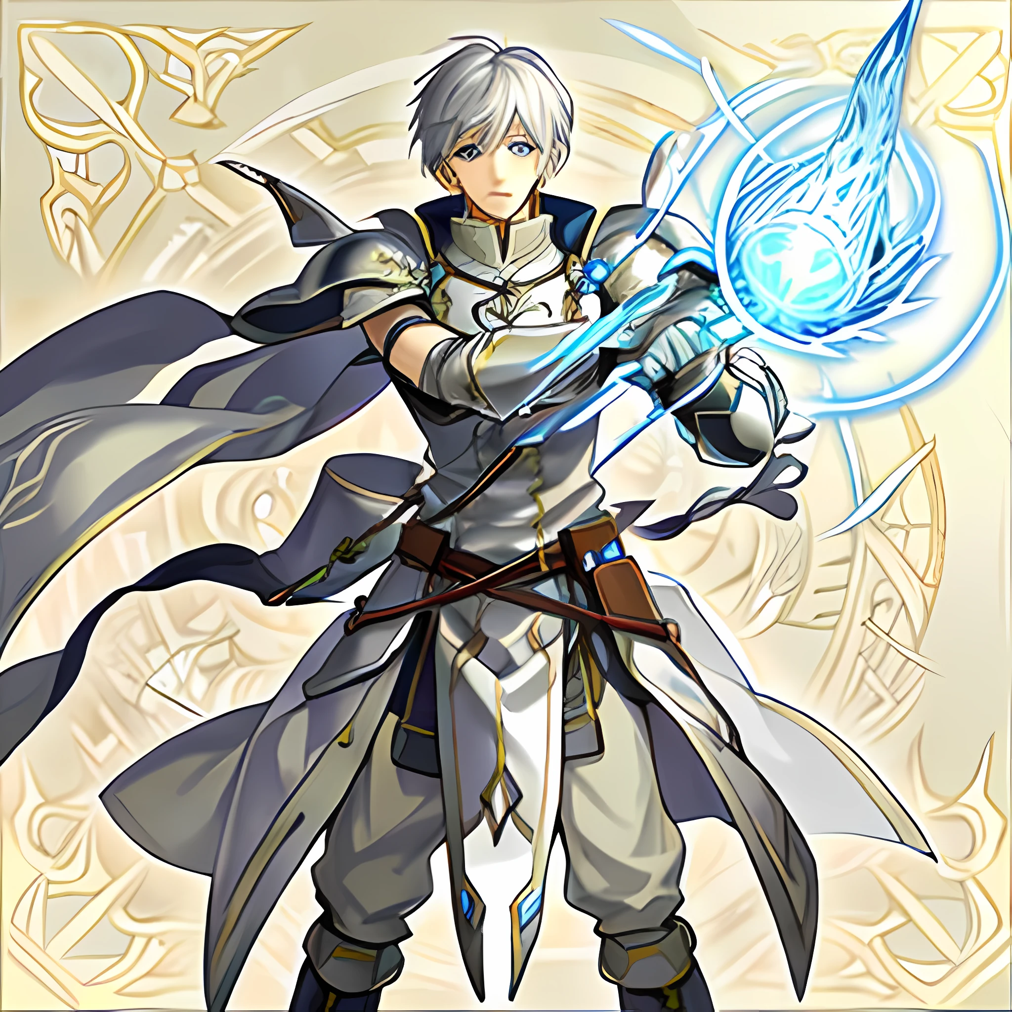 a close up of a person in a costume with a sword, final fantasy tactics character, jrpg character art, casimir art, jrpg character, ike in real life, a human male paladin, fire emblem, picture of a male cleric, picture of an adult male warrior, male paladin, silver hair