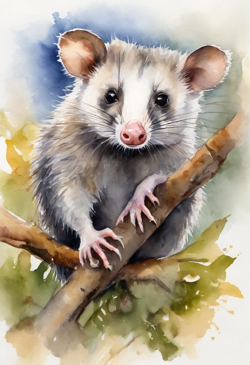 Australian opossum,Cute possum,Long tail,Gouache art,ink wash style,full bodyesbian,(((white backgrounid))),Plain white background,Just a possum,
Greg Rutkoski,aquarelle,Complicated details,The is very detailed,