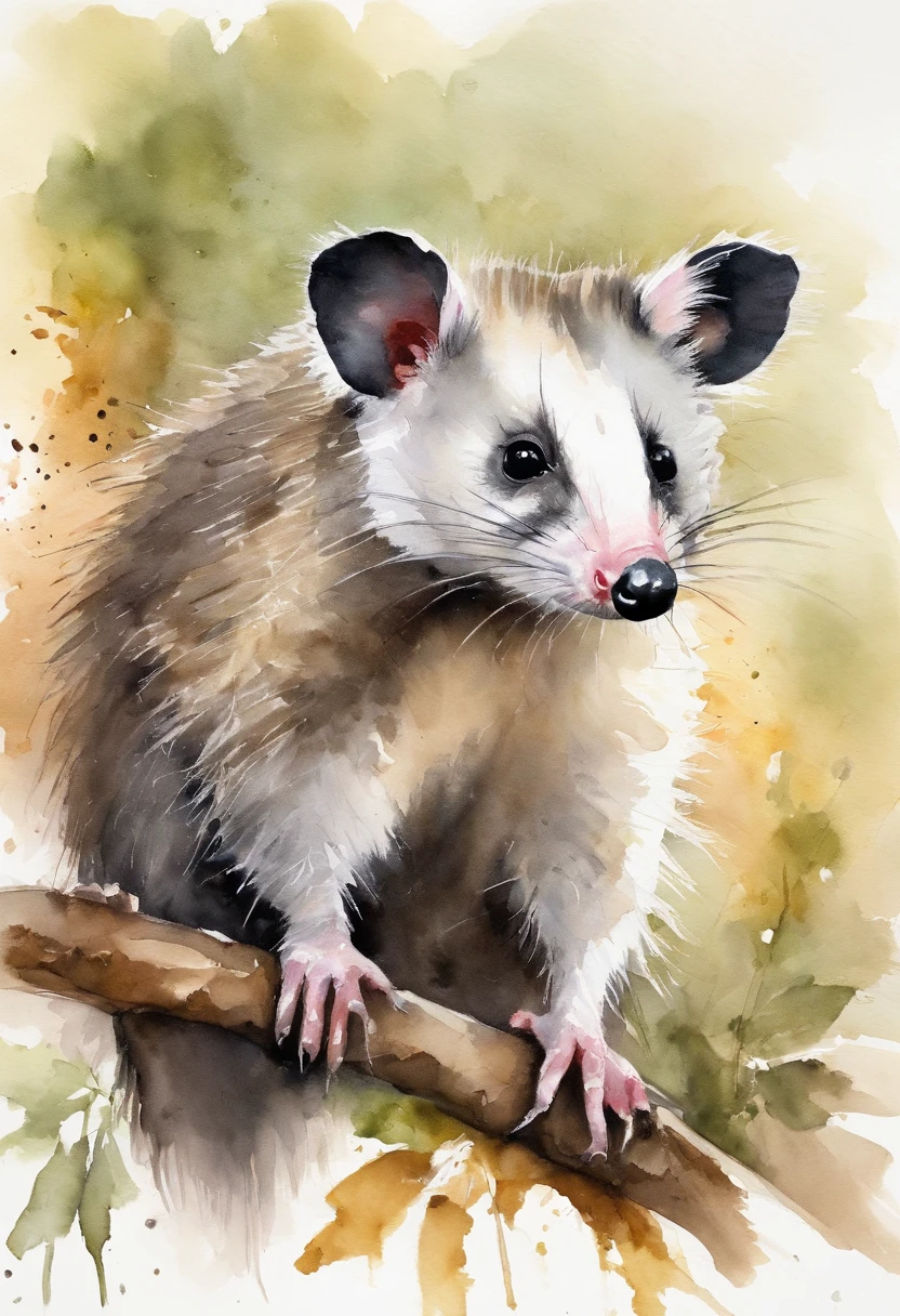 Australian opossum,Cute possum,Long tail,Gouache art,ink wash style,full bodyesbian,(((white backgrounid))),Plain white background,Just a possum,
Greg Rutkoski,aquarelle,Complicated details,The is very detailed,