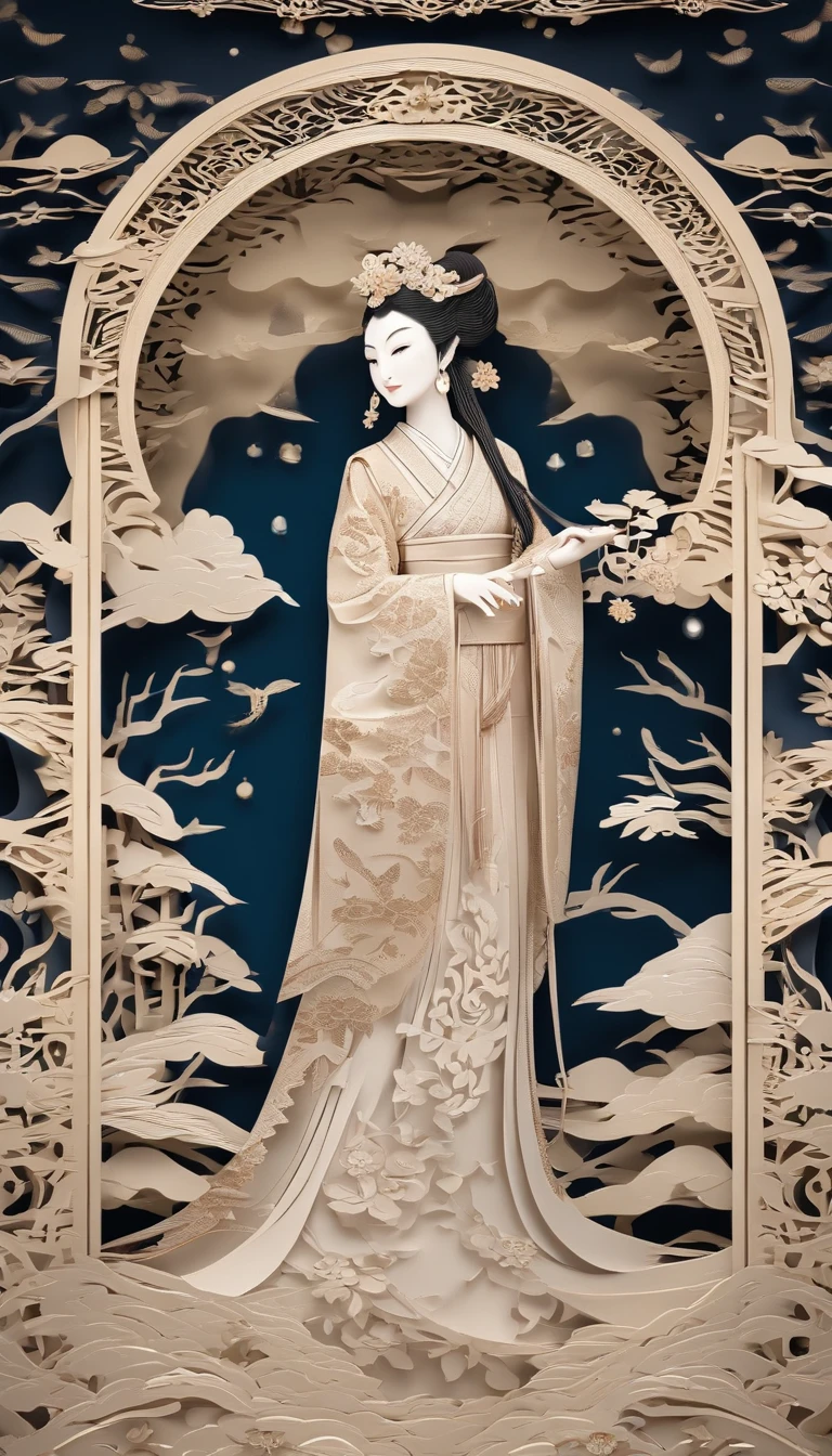 full moon,traditional Chinese festivals,Fairy,Fairy clothes,Streamers flutter,Hanfu,Flying,mid-air,Mid-Autumn Festival,artistic conception,Dunhuang murals,Ultra-high sharpness,超高分辨率,8K