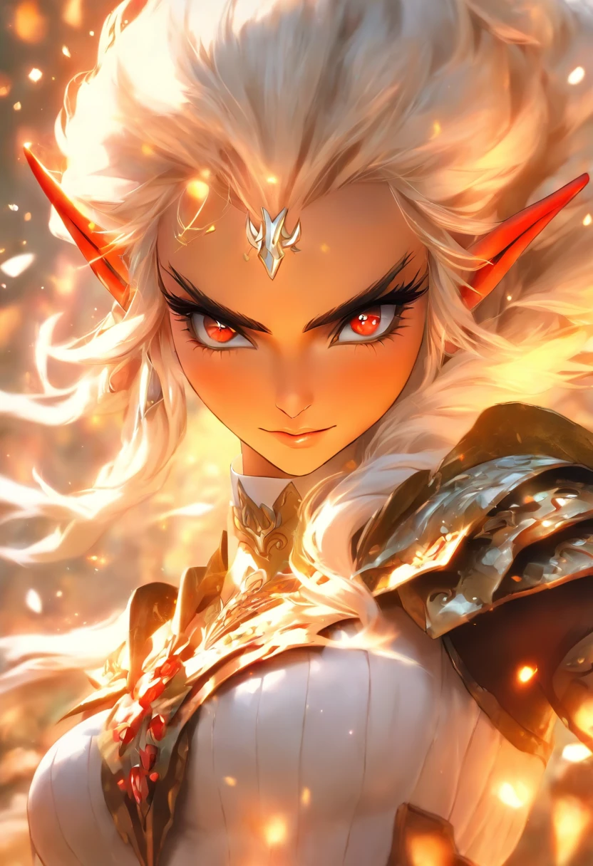 The most beautiful and sexy elf warrior princess, white hair, red eyes, wearing incredibly detailed battle armor, tons of tattoos and piercings, in the most beautiful enchanted kingdom,  flower pedals and butterflies blowing in the wind, highly detailed background, perfect masterpiece, high quality, high resolution