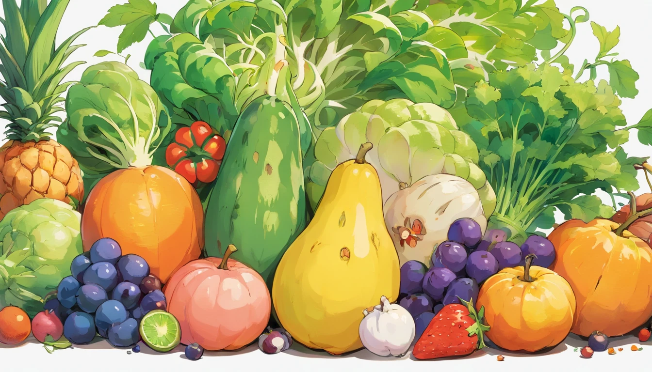 Delicate vegetables and fruits,white backgrounid
