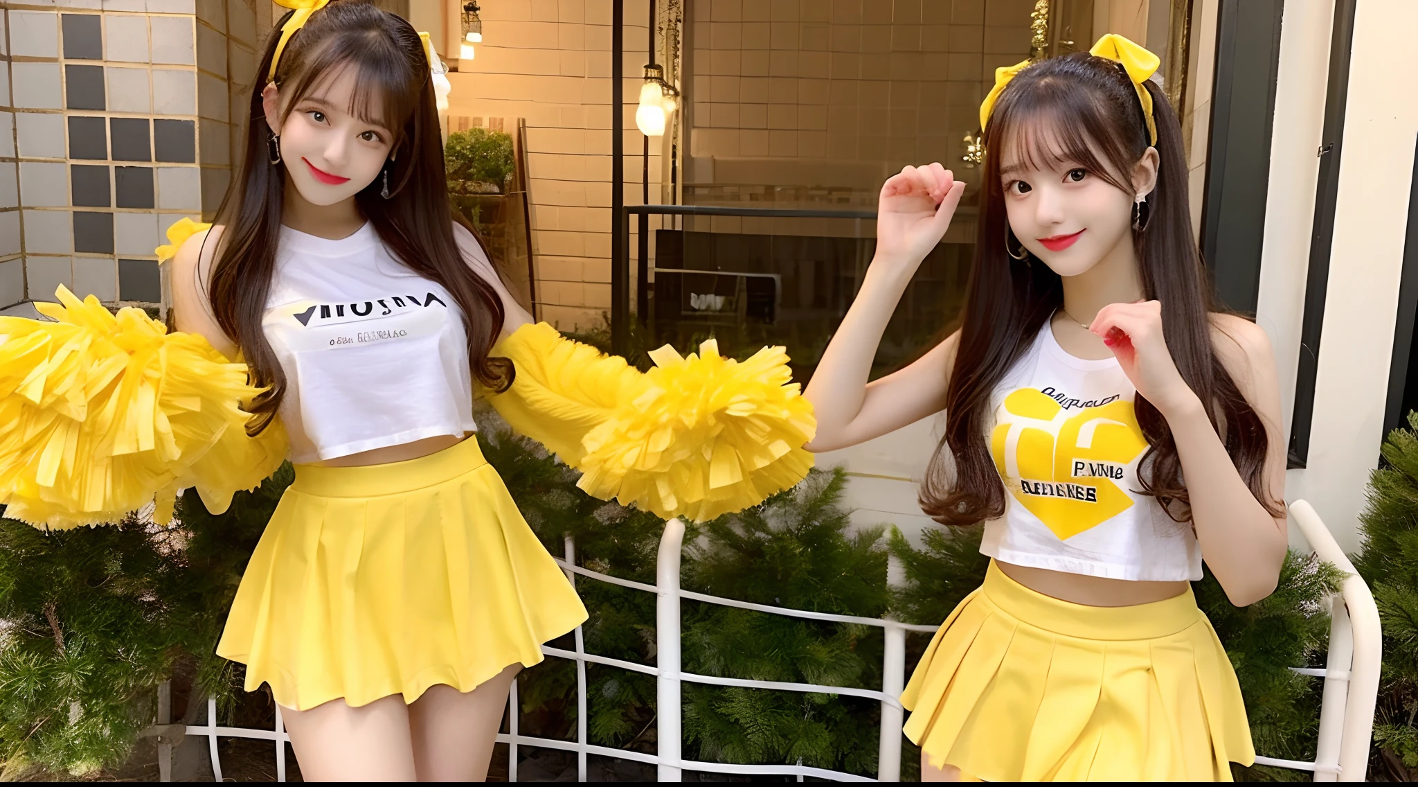 18 year old cheergirl in yellow mini skirt