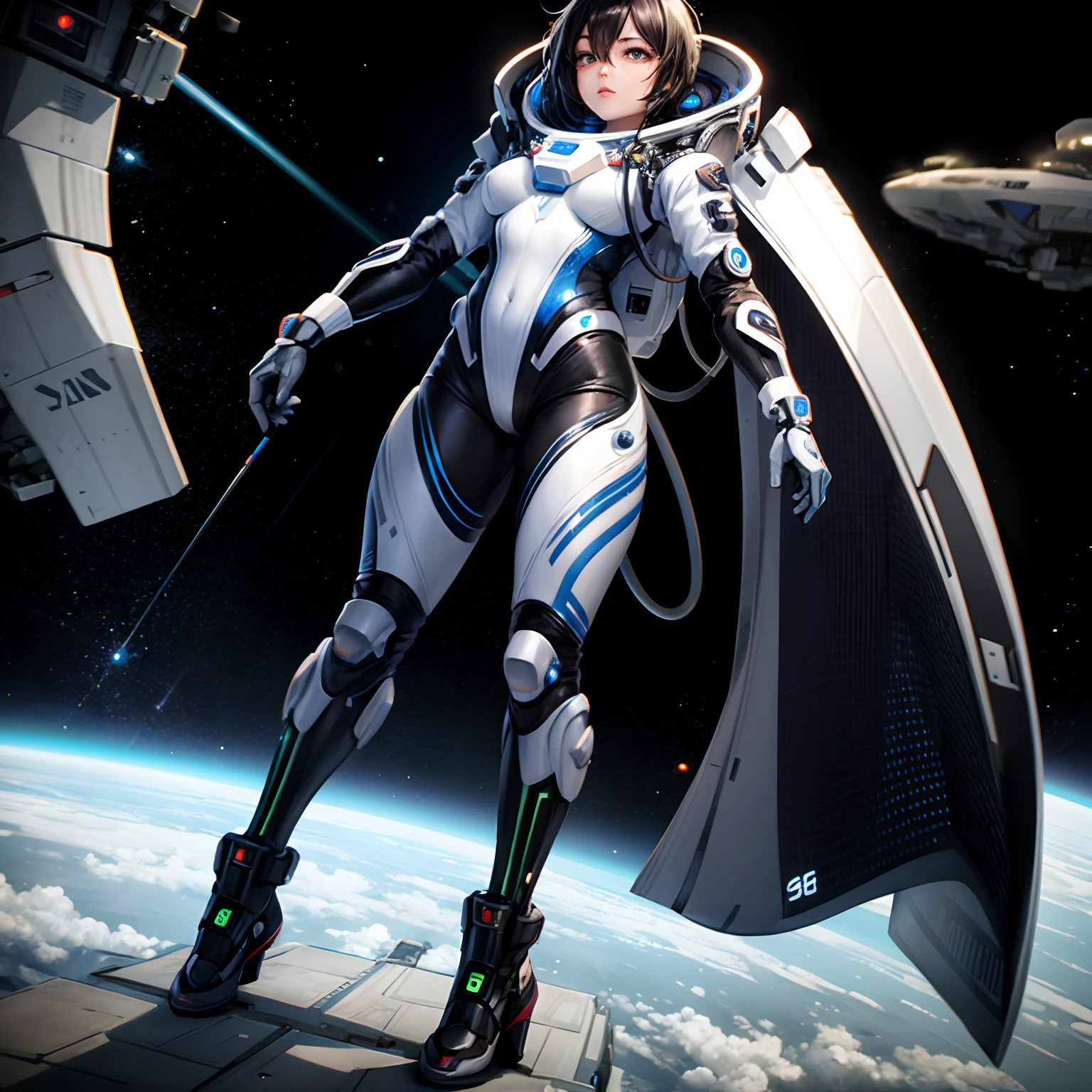 Person with amputated limb in a futuristic outfit,futuristic clothes, hyper-realistic style, 8k, Space suit