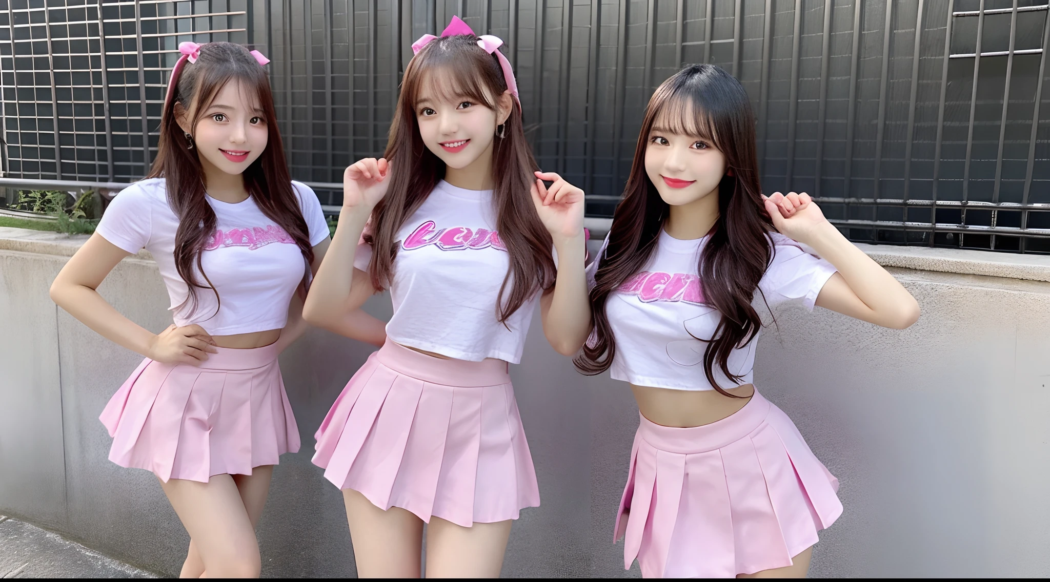Cheergirl 18 years old in pink mini skirt and white tee shirt