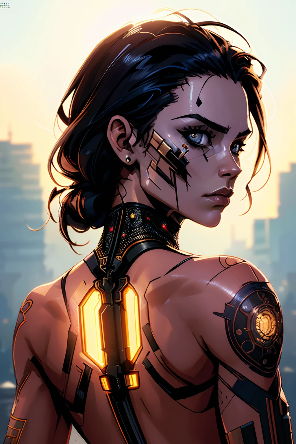 inked, award winning portrait photo of a futuristic female knight, wearing cyberpunk intricate streetwear, topless, (backlighting:1.3), digital painting, concept art, smooth, sharp focus, rule of thirds, intricate details, medium shot, (shallow depth of field:1.1), by sandra chevrier, Style-Psycho