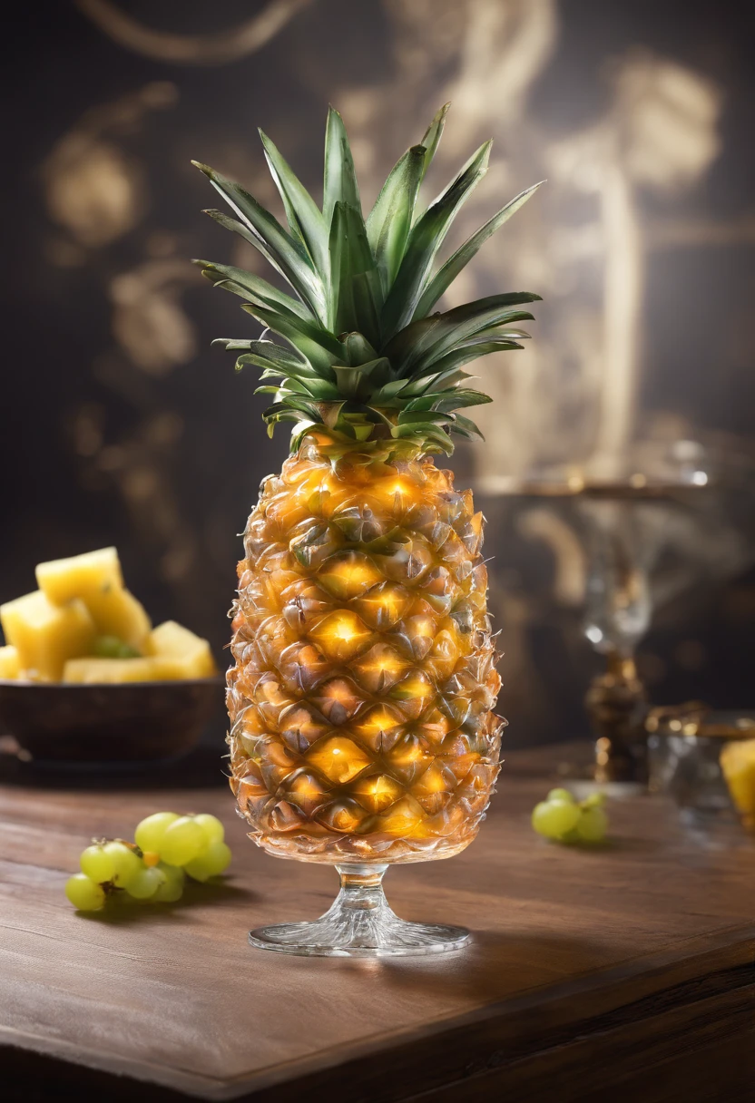 a cocktail, pineapple, grape, cinematic, professional photography, studio lighting, studio background, advertising photography, intricate details, hyper-detailed, ultra realistic, 8K UHD