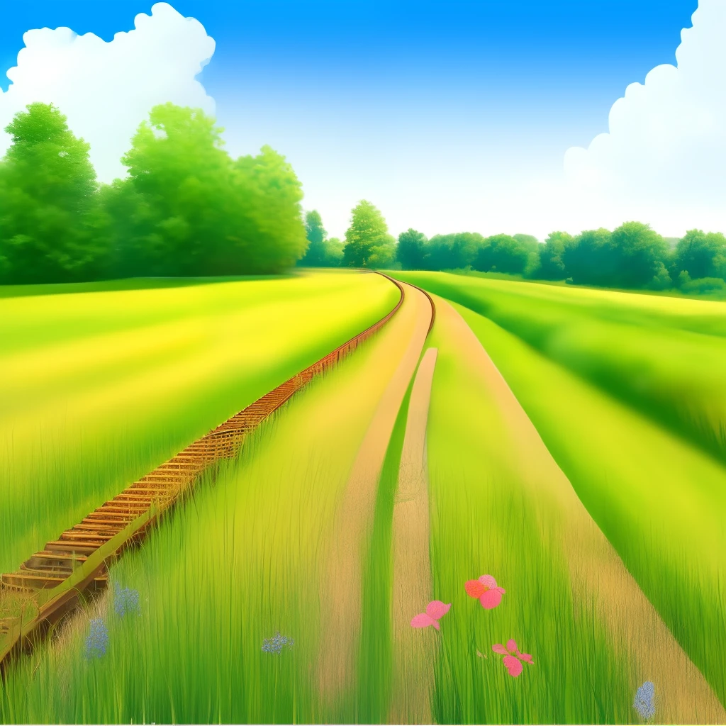Old abandoned railway tracks in the countryside。Grass and flowers々Spread。Lonely landscape。More realistic。