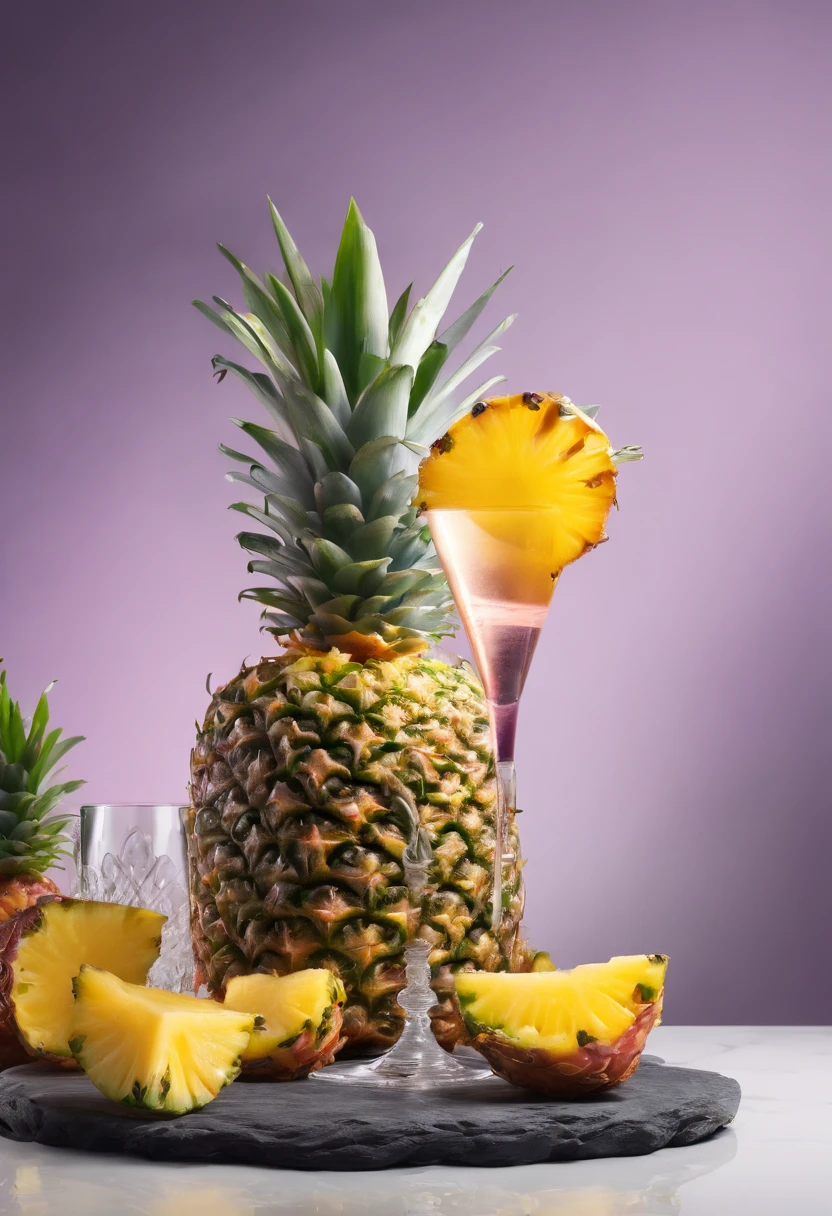 a cocktail, have pineapple next to grape, cinematic, professional photography, studio lighting, studio background, advertising photography, intricate details, hyper-detailed, ultra realistic, 8K UHD