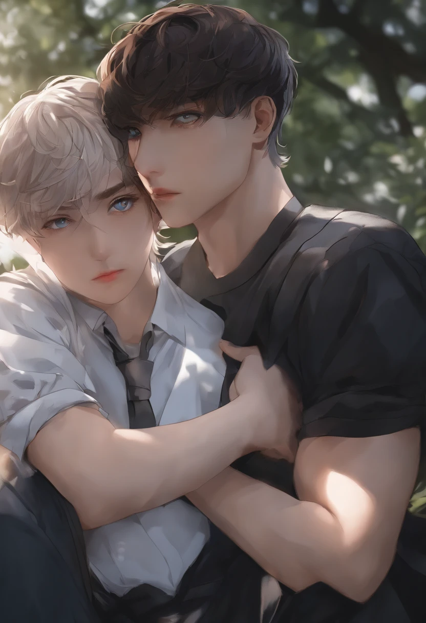 (best quality,ultra-detailed),two boys attractive individuals standing,scared expressions,full body s,detailed facial features, expressive eyes, beautiful lips,[fear] [apprehension],[tense atmosphere],[dark background],[dramatic lighting],[cinematic style],vivid colours, no body look