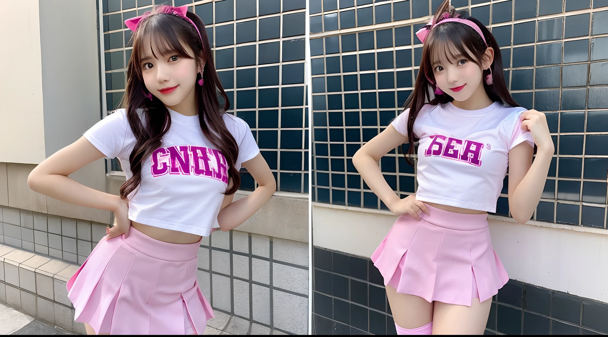 18 year old cheergirl in pink mini skirt(F-cup)