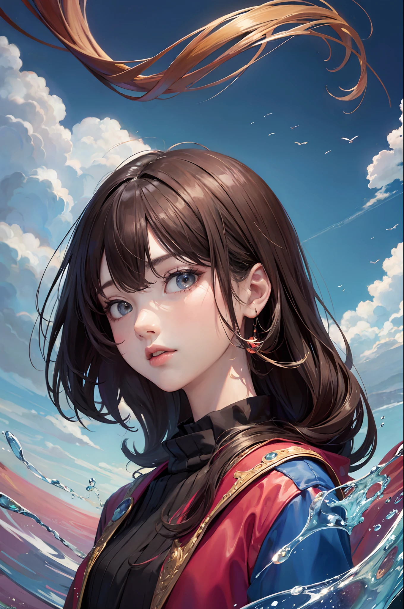 (masterpiece, top quality, official art:1.2),(colorful),looking at the viewer,1girl, portait, solo, floating colorful water