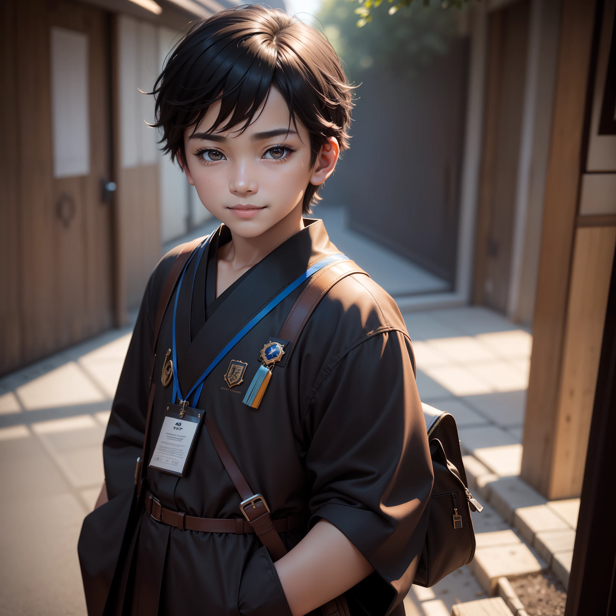 (Sharp Focus:1.2), dressed casually, award-winning shot, 12-year-old boy, Brown eyes, Japan boy, A smile, highlydetailed skin, (Deep Shadows:1.1), High contrast, Beautiful eyes, 8K, (High quality: 1.3), artstation hd, Concept art, A detailed face, awardwinning photo, depth of fields , Bokeh, 4K, nffsw