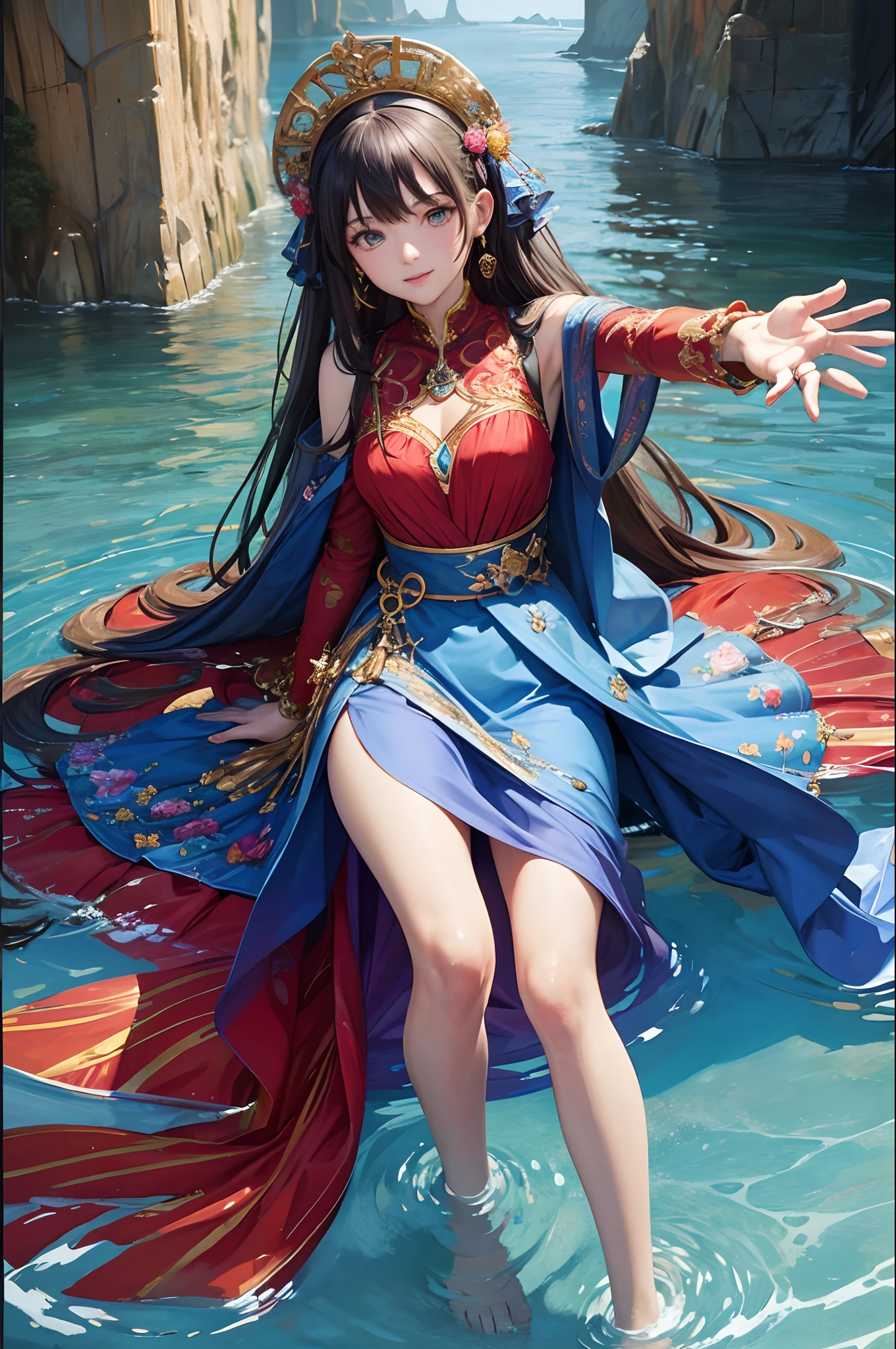 (masterpiece, top quality, official art:1.2),(colorful),looking at the viewer,1girl, portait, solo, floating colorful water