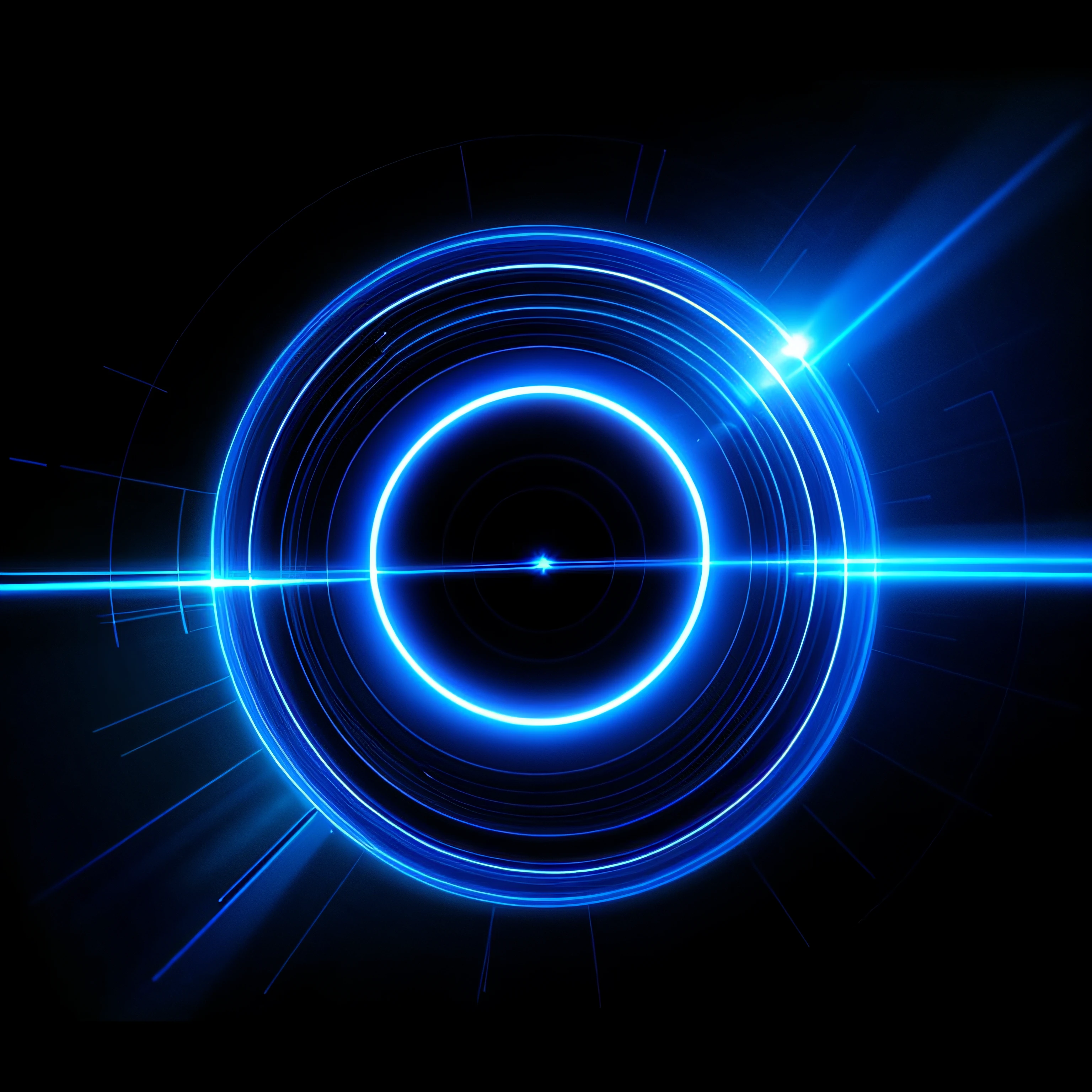 a close up of a circular object with a blue light, blue circular hologram, luminous black hole portal, Glowing spiral background, dark blue neon light, Optical lens flare FX, with glowing blue lights, techno neon projector background, Abstract black holes in space, technological rings, neon lens flare, Blue light, black hole time portal, background with neon lighting