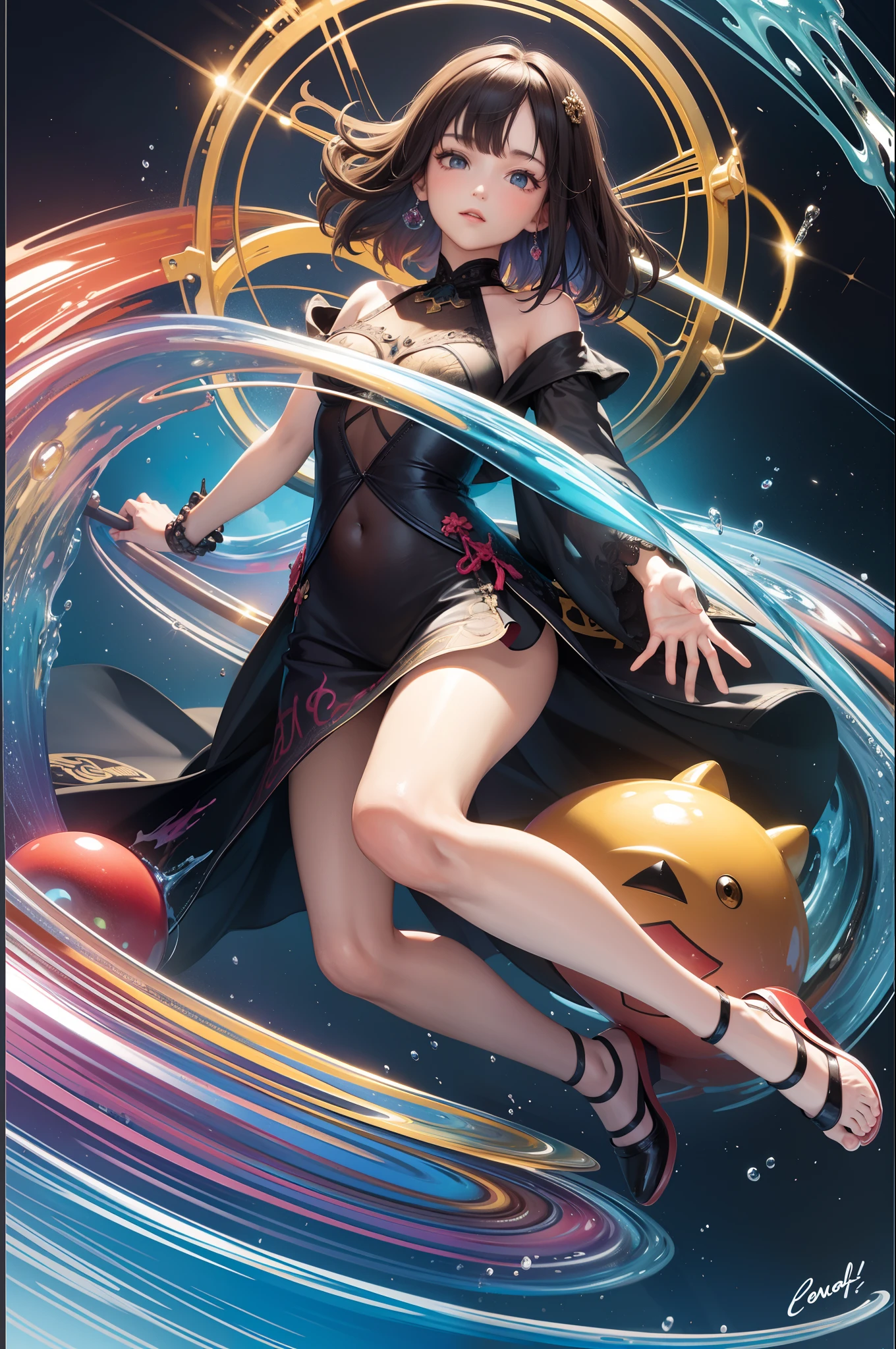 (masterpiece, top quality, official art:1.2),(colorful),looking at the viewer,1girl, portait, solo, floating colorful water