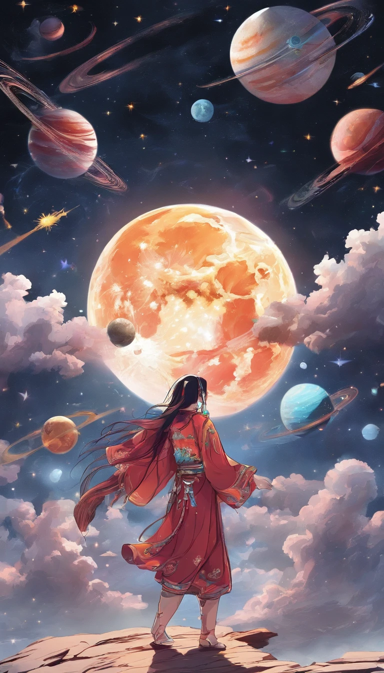 full moon,traditional Chinese festivals,Fairy,Fairy clothes,Streamers flutter,Hanfu,Flying,mid-air,Mid-Autumn Festival,artistic conception,Dunhuang murals,Ultra-high sharpness,超高分辨率,8K