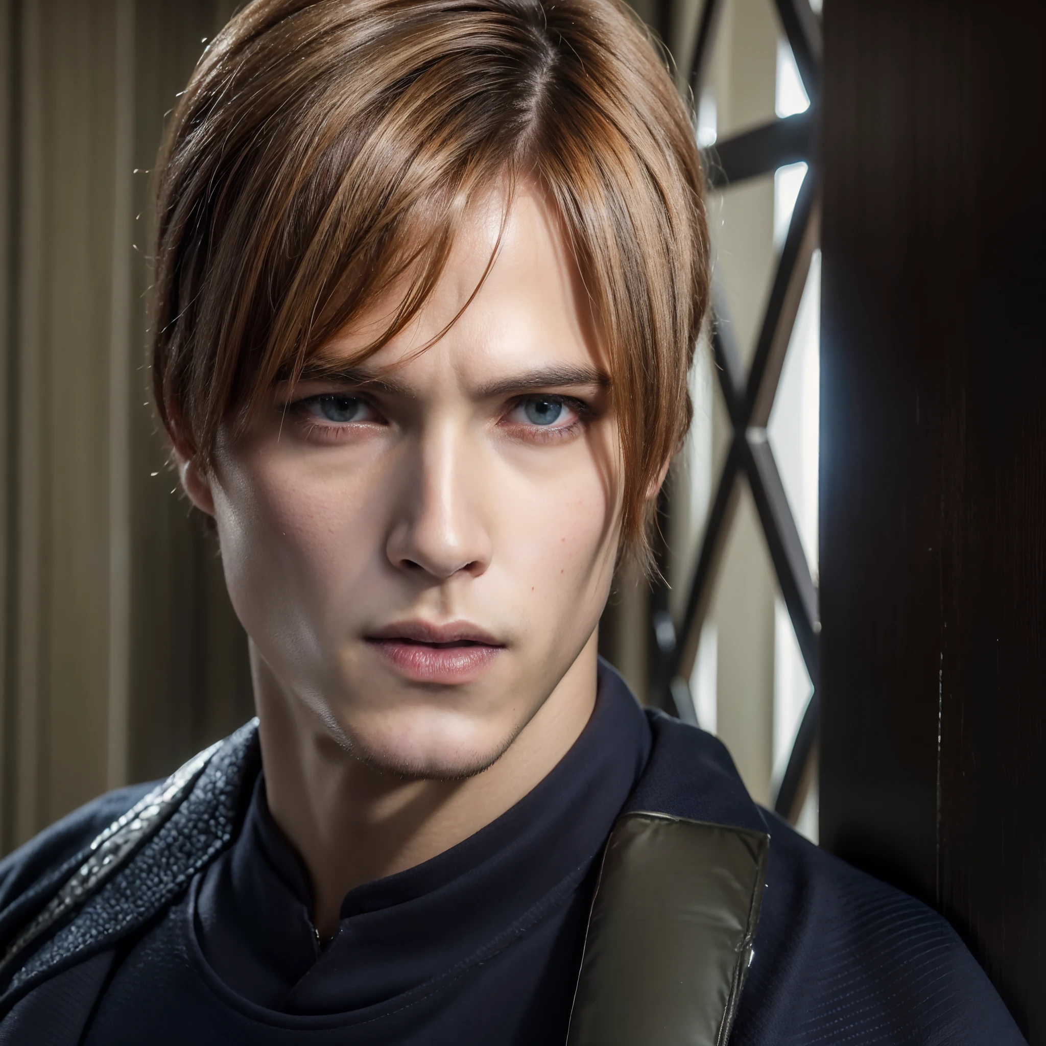 High quality image, masterpiece, detailed hair texture, detailed skin texture, detailed cloth texture, 8k, ultra detailed skin texture, ultra detailed photo, skin pores, portrait of a boy, wearing police suit, add fabric details, realistic fabric texture, realistic skin texture