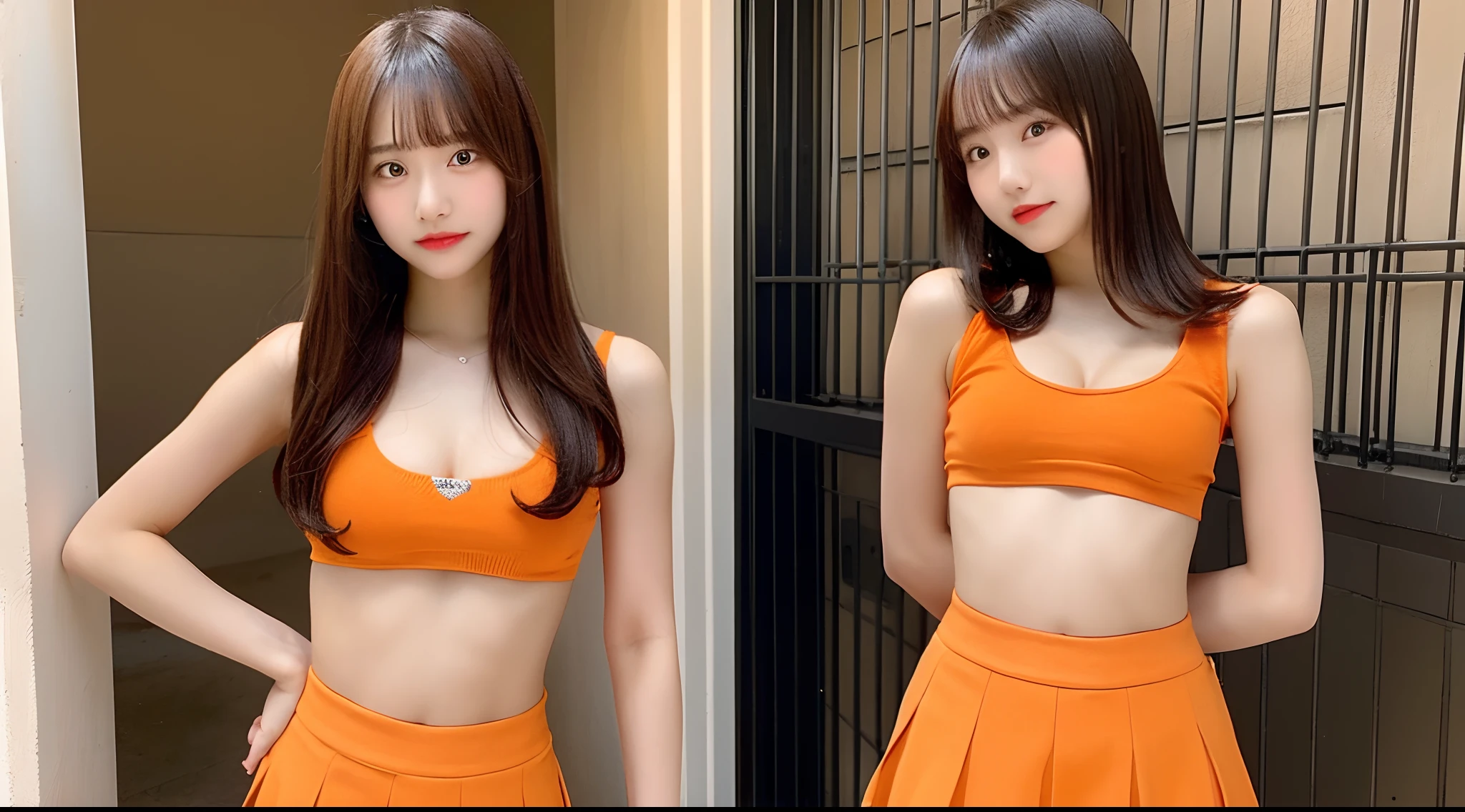 18 year old cheergirl in orange mini skirt(G cup breasts)