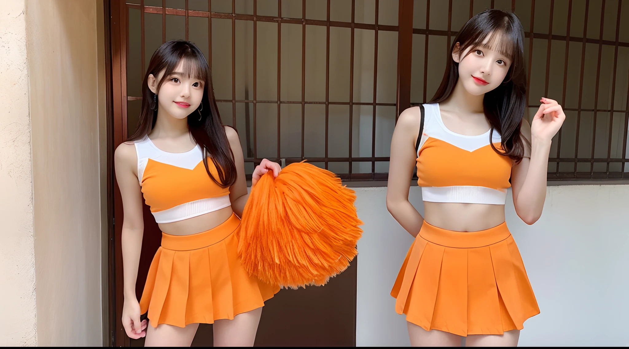 18 year old cheergirl in orange mini skirt(G cup breasts)
