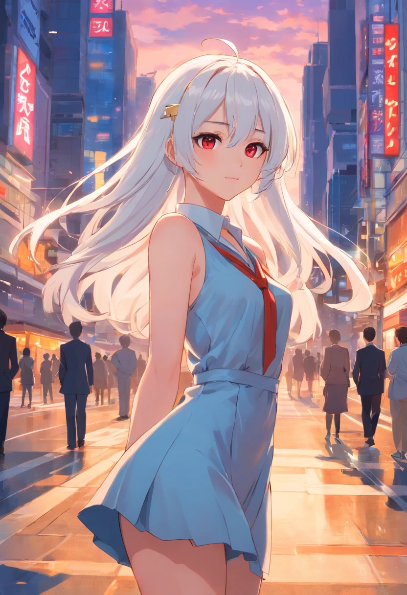 best qualtiy,超高分辨率,1girl,Female clergy,Clergy dress,adolable,(Kpop idol),(aegyo sal:1),(long white hair:1),((Red eyes)),It looks like in front of the audience,full bodyesbian,facing the front there,highly detailed exquisite fanart, Great character design,anatomy correct,highly detailed character,Stiletto heels,Bare legs