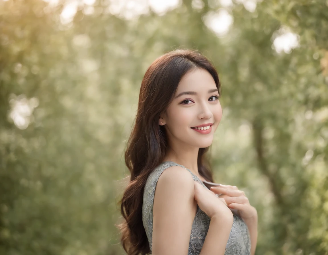 xxmixgirl, a beautiful girl, ((macro photography)), the background is Jiuzhaiou, realistic portrait, smiling happily, fair skin, black hair, beautiful skirt, 50mm, Canon, no watermark, highly realistic, unique facial features , relaxed and happy, Hasselblad h6d -400c, close-up, happy, optimistic,