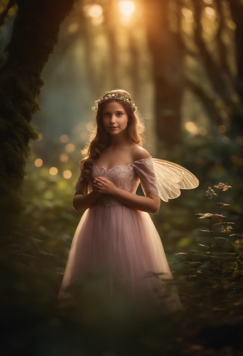 Magic fairy in a fairytale forest, next to fairy-tale animals.