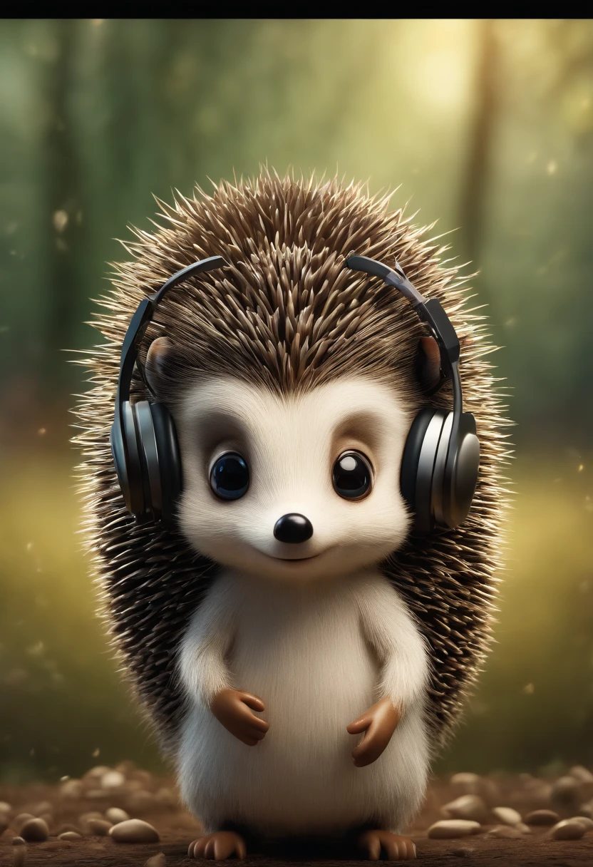 ((masutepiece)), ((Best Quality)), ((hight resolution)), ((finely detail)),hedgehog,Standing on two legs,Wearing headphones,Standing position,Abstract beauty,Dynamic,Cute eyes