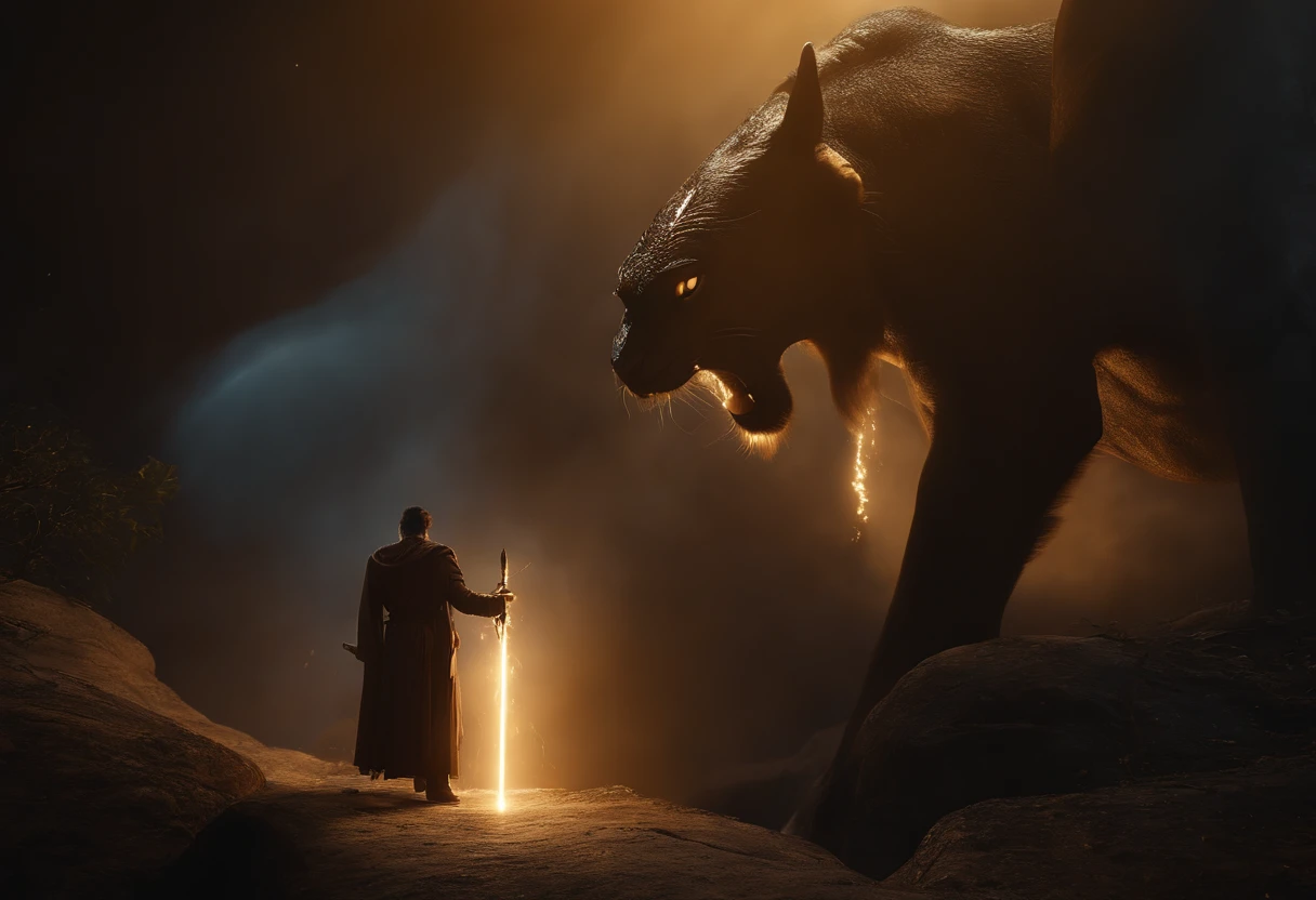 (master part, best quality:1.3), (ultra-detalhado:1.3),Alefe (A): Uma imagem de um boi, since "Alefe" significa "boi" em hebraico, symbolizing strength., Cinematic lighting, (((shining light particles))), Dynamic angle,