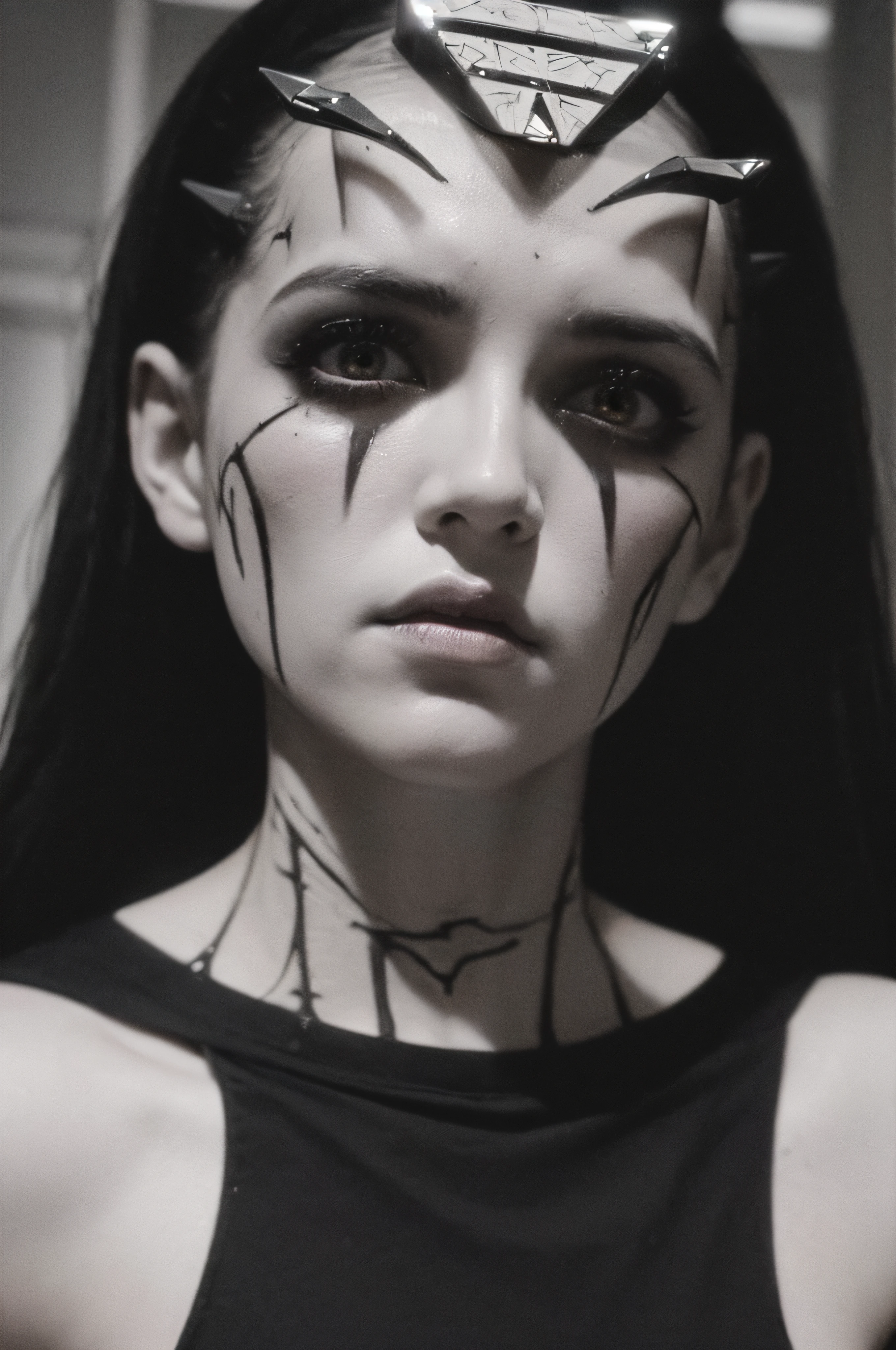 "(The best lighting, oscuro, dramatic),(Mujer alien, Hellraiser, triste, Cicatrices, , sexy, cerebro, sangre, una rata dentro de la cabeza, terror.),(ojos rojos, calaveras). morning light.