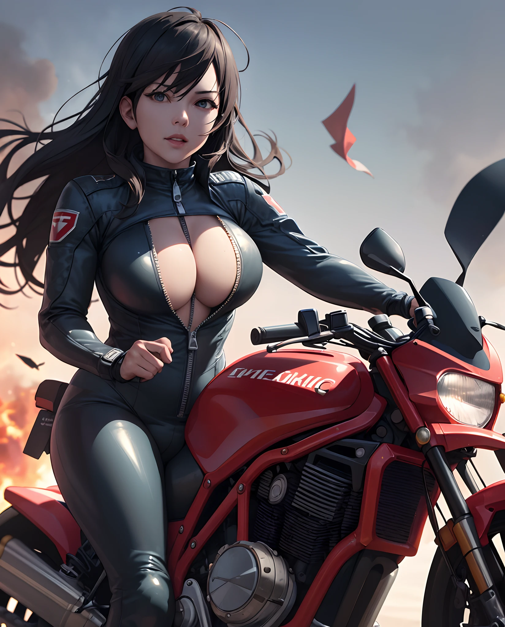 (hyperrealistic:1.2),(photorealistic face:1.2),best quality, sharp focus,masterpiece,swimsuit,photography, photorealistic, ultra realistic, cinematic,RAW photo,8k uhd,film grain,photo,intricate details,hyper realistic


1girl,bikesuit, black hair, shoulder hair, midriff,((suit zipped down)), motor bike, dynamic pose, thrill, helmet,((((papers flying in the air)))),explosion in background, fire in background, speed, racer,((((wild and crazy scene)))), sexy gorgeous, paper explosion,((((sorrounded by papers))))),chubby, thick curves, thick hips, cleavage, (voluptous), floating hair, explosive, perfect anatomy,sitted on motor bike,((((human on fire)))),(((blue fire))),latex bikesuit, latex bikesuit, motorcycle, ground vehicle, on motorcycle, paperexplosion, papers flying in the air, surrounded by papers, human on fire, blue fire