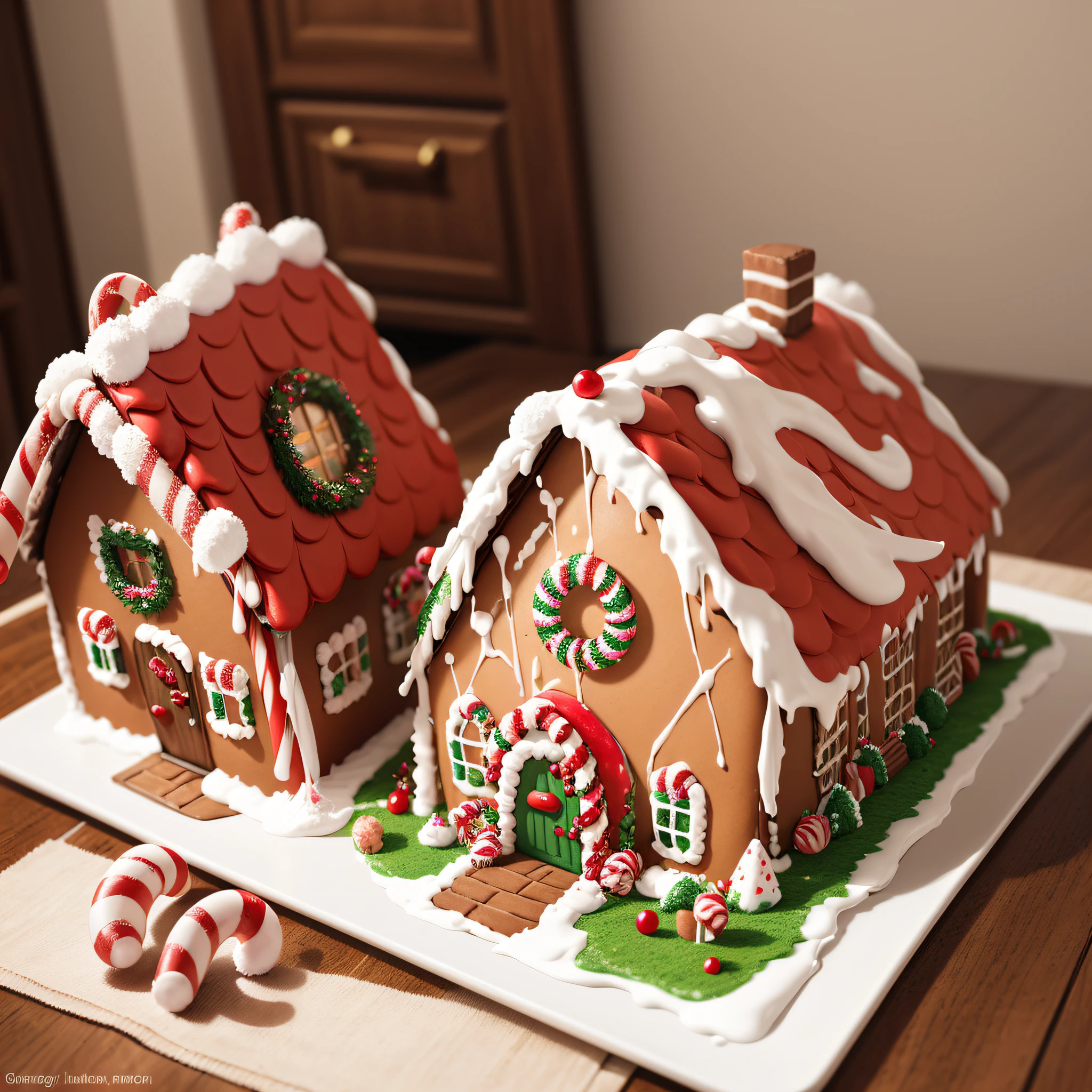 Gingerbread House: A delightful scene featuring a colorful gingerbread house decorated with candy canes, gumdrops, and icing.