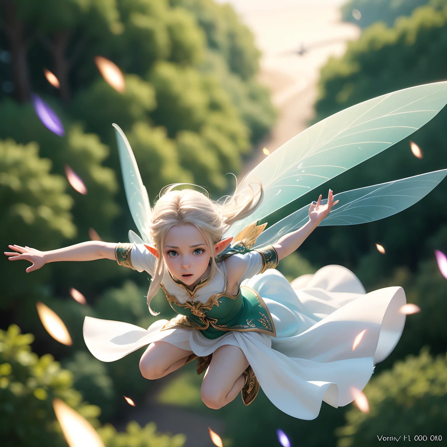 elf, flying though the air, fairy wings on the back, full spead, motion-blur –v 4 –s 750