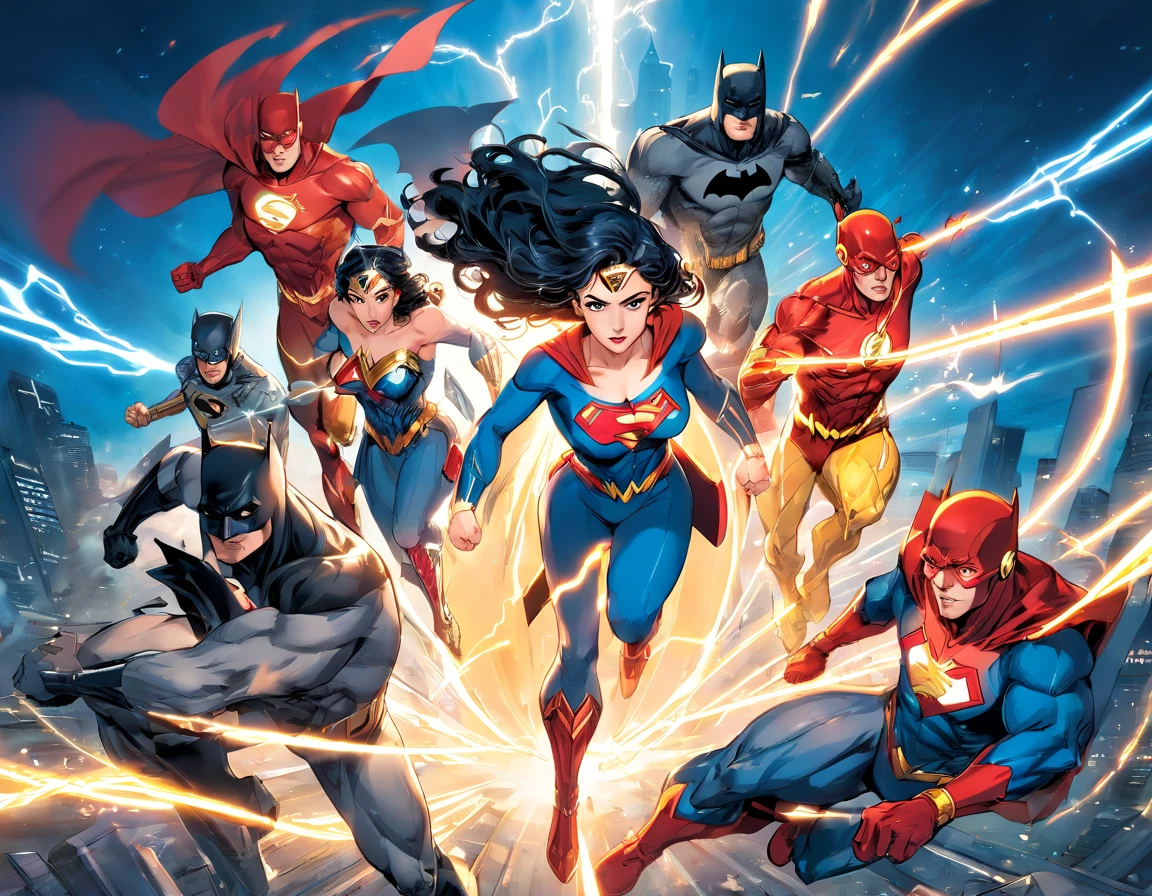 The Justice League ( Batman, Superman, Wonder Woman, The Flash, Cyborg, Aquaman) from Dc comics, 8k, wallpaper, JIm Lee style