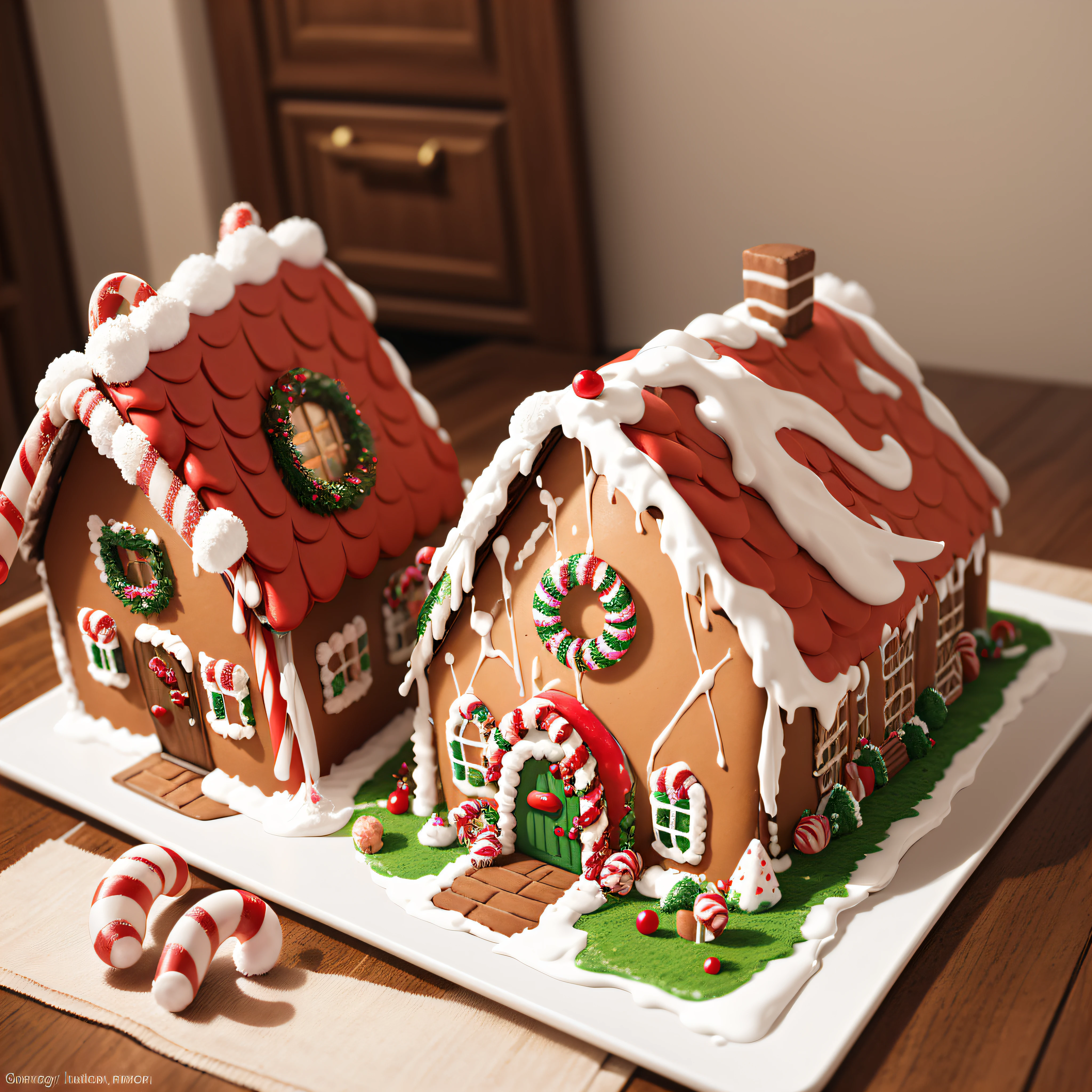 Gingerbread House: A delightful scene featuring a colorful gingerbread house decorated with candy canes, gumdrops, and icing.