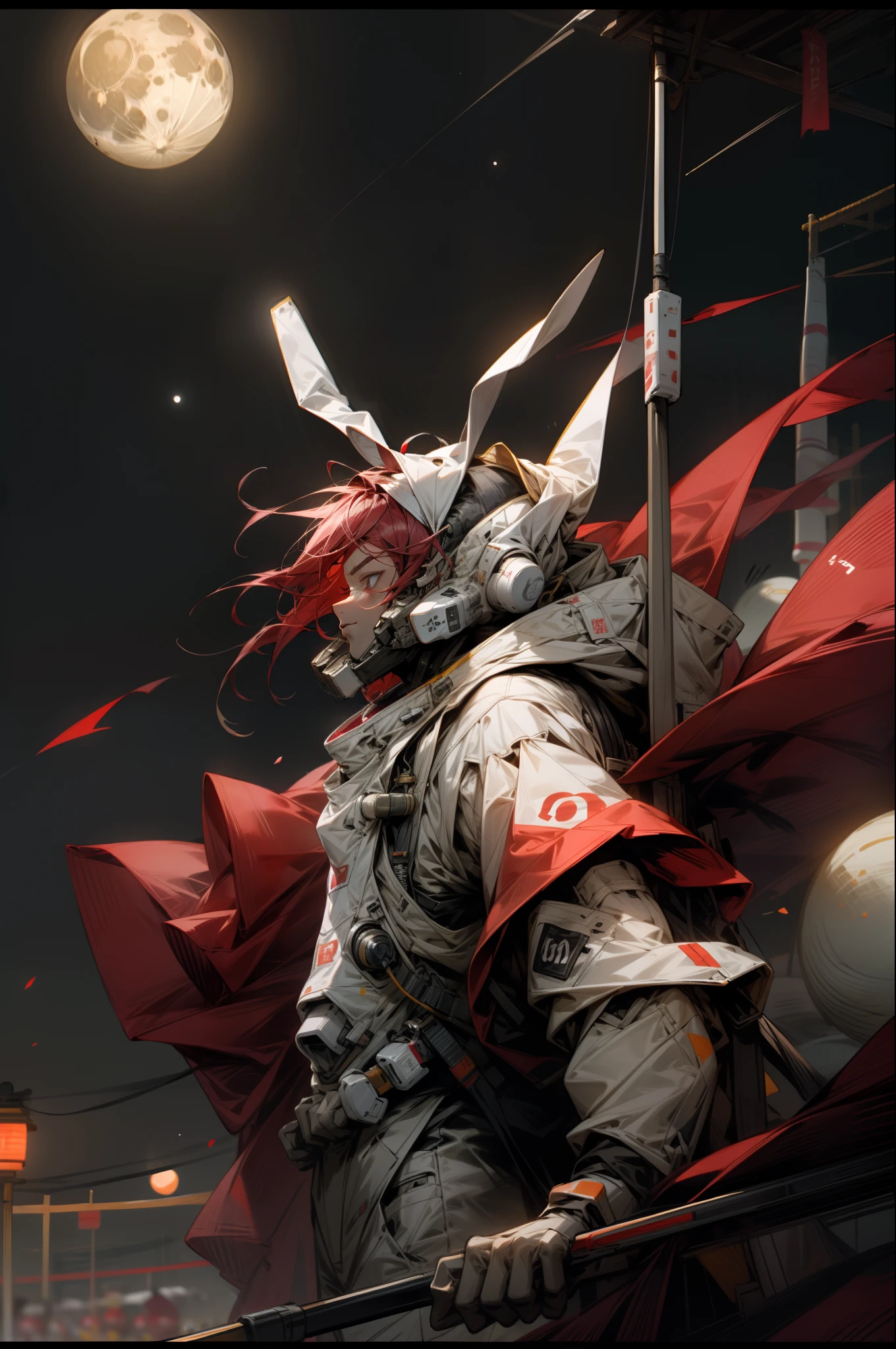 themoon，Tiananmen， Rabbit in a spacesuit， Red flag ，lanterns