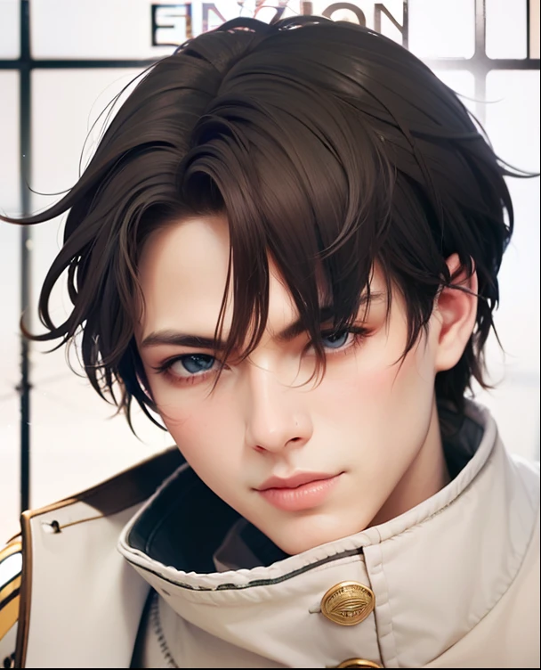 masculine male, masterpiece, ((perfect eyes)) best quality, (semirealism:1.9), beautiful lighting, (extremely detailed CG unity 4k fhd wallpaper), High Detail, Sharp focus, dramatic outdoors, 1 boy ,19 years old, white hair, light purpel eyes, smile.