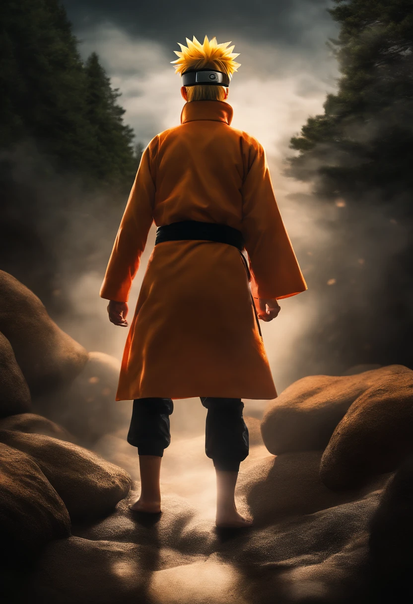 "Create a stunning movie poster inspired by Masashi Kishimoto's Naruto, mostrando al legendario Naruto Uzumaki en todo su esplendor."