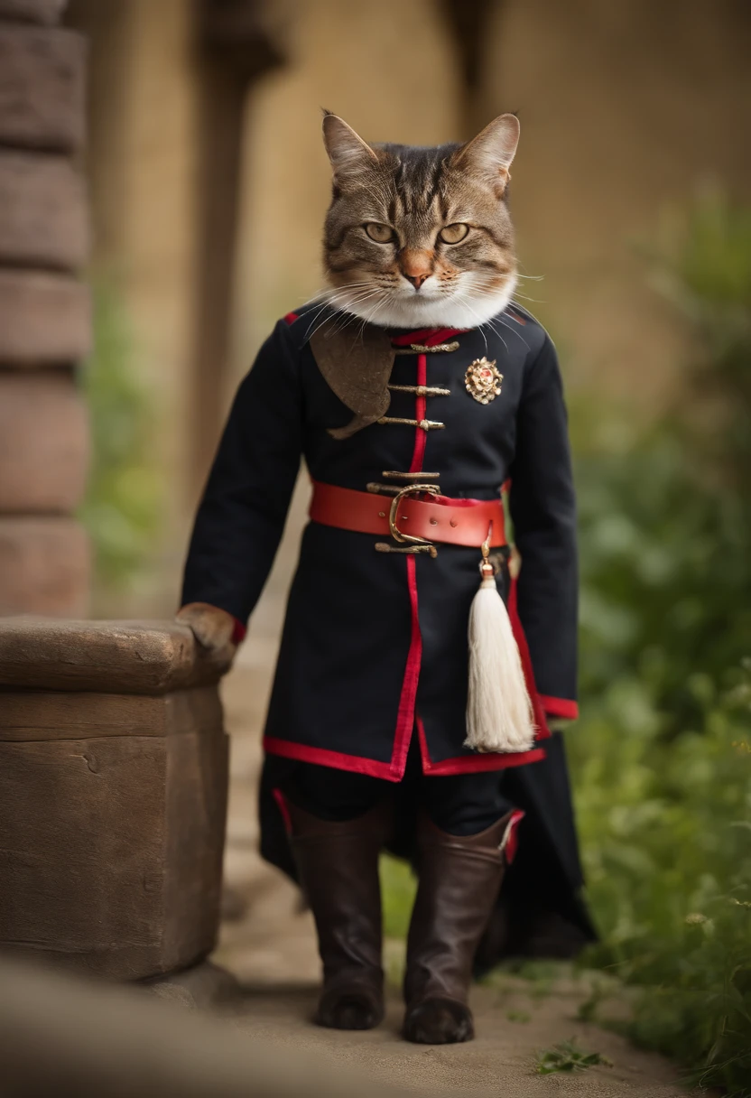Cat in boots,((masutepiece)), ((Best Quality)), ((hight resolution)), ((finely detail)),Standing position,Abstract beauty,Dynamic,Cute eyes,Clothing of the medieval nobility,wears sunglasses,Laugh at Niyari