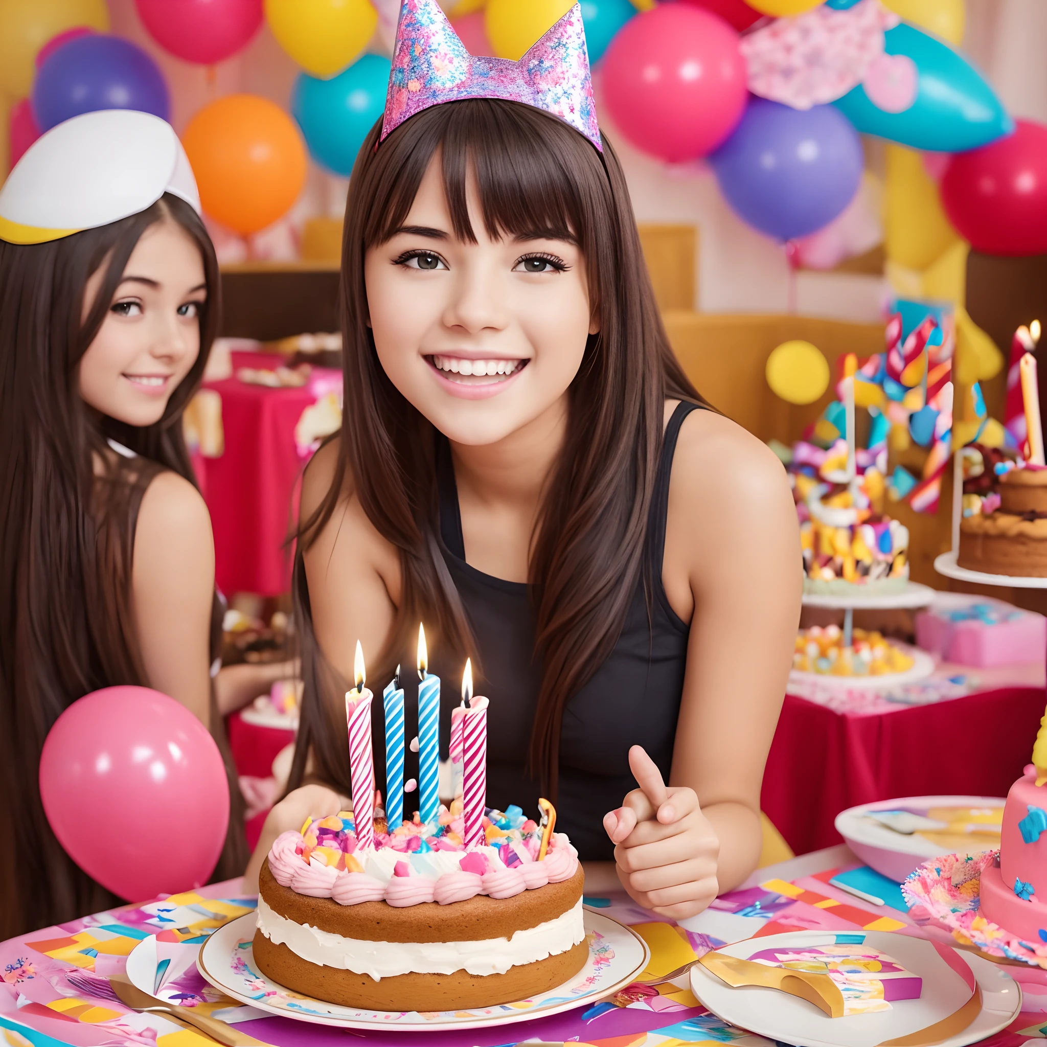 photo of young woman, birthday party, cake