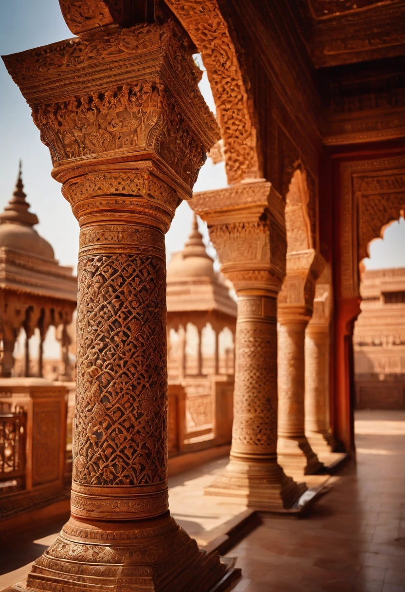 (ancient, historical, mystical) Indian architecture, (colorful, vibrant) traditional clothing, (intricate, detailed) carved pillars, (ornate, decorative) arches, (exquisite, delicate) henna patterns, (gentle, warm) sunlight, (busy, bustling) marketplaces, (aromatic, flavorful) spices, (traditional, rhythmic) music and dance, (majestic, regal) elephants adorned with colorful decorations, (serene, tranquil) temple courtyards, (elaborate, opulent) jewelry, (fragrant, blooming) flower gardens, (serene, peaceful) rivers and lakes, (ancient, sacred) rituals, (timeless, enduring) traditions, (diverse, multicultural) communities, (spiritual, meditative) practices, (authentic, flavorful) cuisine. (best quality, highres)