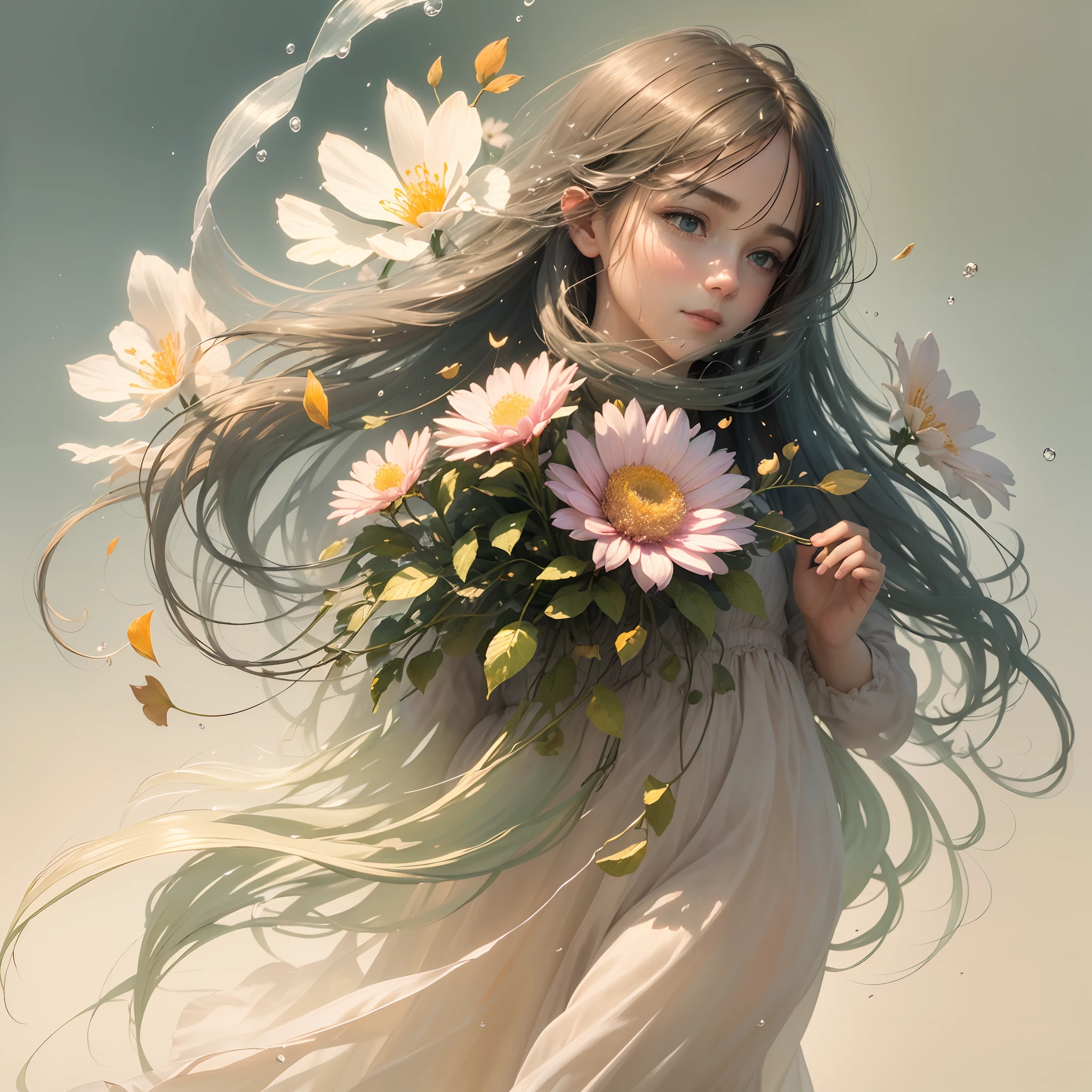 (best quality,4k,8k,highres,masterpiece:1.2),ultra-detailed,(realistic,photorealistic,photo-realistic:1.37),muted color,watercolor,flowers,painterly,granular dripping running,very muted colors,jean-baptiste monge,Ethereal,soft brushstrokes,pastel color palette,delicate petals,subtle transitions,loose and flowing,organic composition,subdued tones,gentle transparency,whimsical details,vibrant highlights and shadows,subtle texture,impressionistic,magical atmosphere,serene beauty,graceful curves,romantic garden,no harsh edges,airy and dreamy,wet-in-wet technique,splashes of color,splatters of paint,soft blending,graceful movements of the brush,subtle variations in color,resulting in a sense of movement and life,meticulous attention to detail,playful and imaginative,rich and diverse flora and fauna,inviting and enchanting,warm and inviting lighting,captivating and calming,like stepping into a fairytale,harmony and balance between the elements.