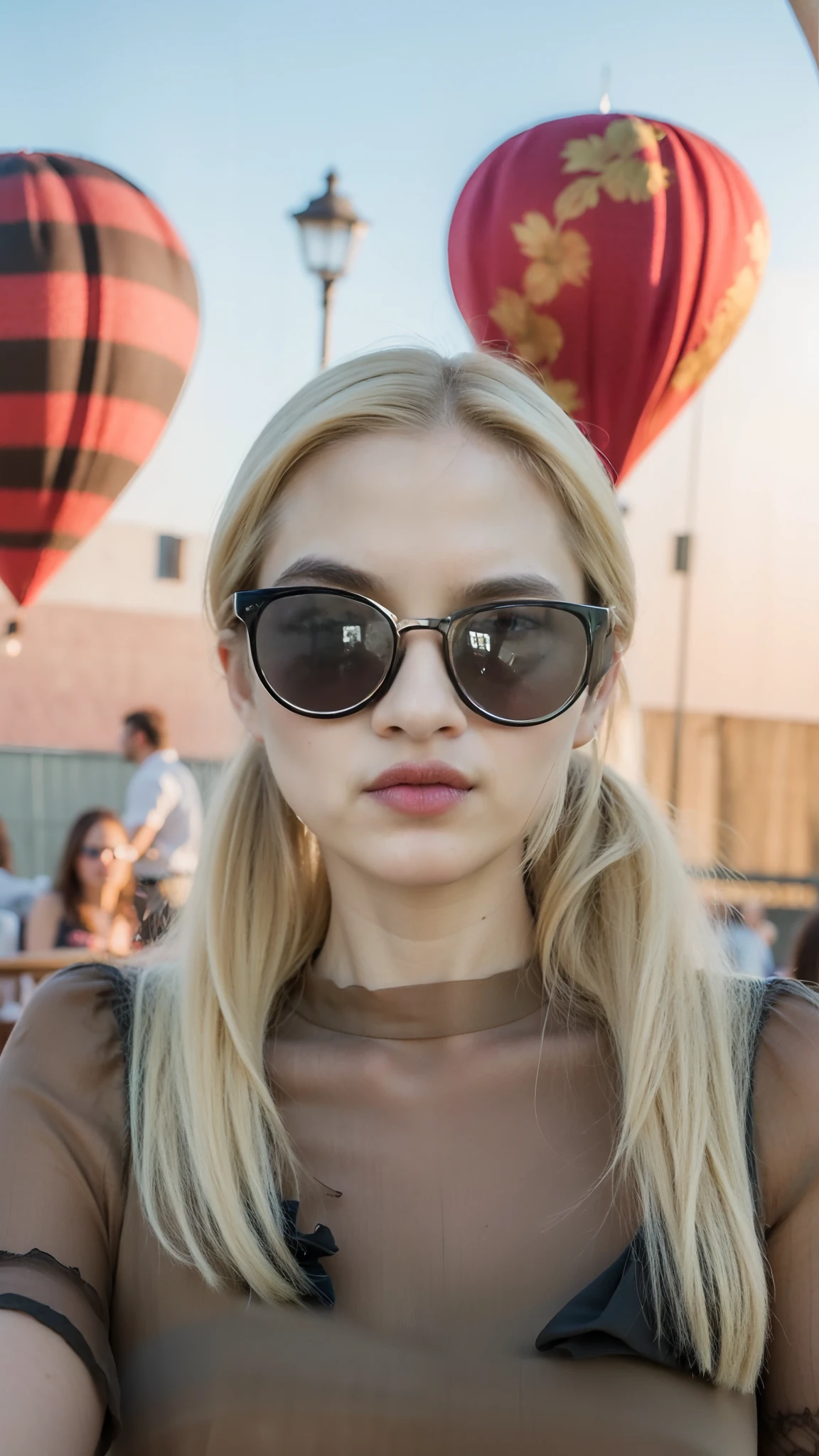 High quality image, masterpiece, detailed hair texture, detailed skin texture, detailed cloth texture, 8k, ultra detailed skin texture, ultra detailed photo, skin pores, portrait of a girl, blonde hair, wearing glasses, wearing blouse, add fabric details, realistic fabric texture, realistic skin texture