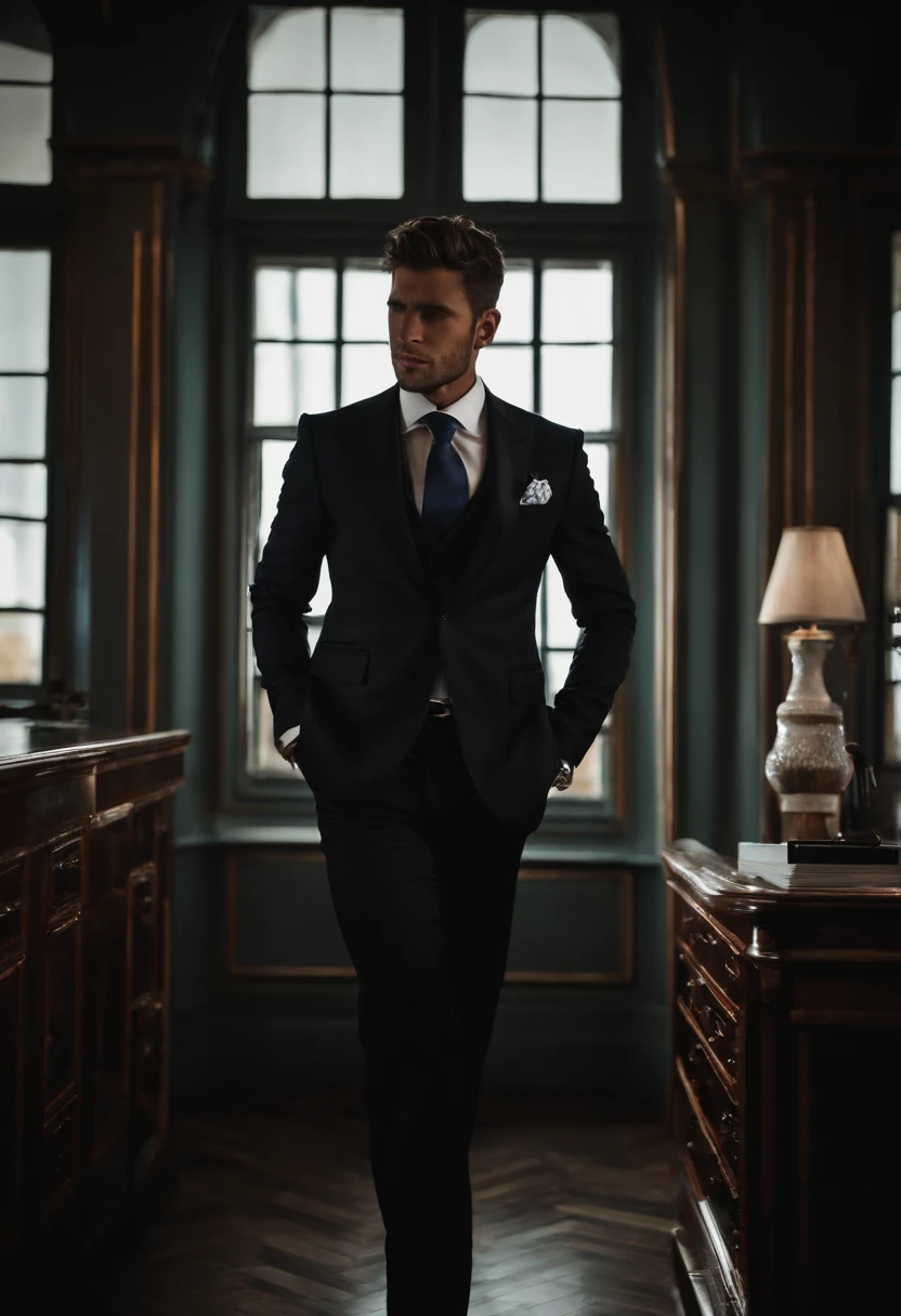 An Alafard man in a suit takes off his tie in the dark, Wear it with a suit and tie, wearing a suit and a tie, Topic details: wear suit, Wear it with a suit and tie, wear suit, wear suit, Bring a suit, Wear tunics and ties, suit and tie, wear suit, wearing a strict business suit, Dressed in a black suit