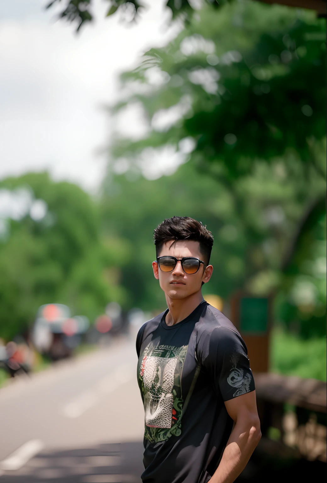 Mascular, relastic face , 8k ultra , change background, body builder ,, change dress , handsome boy, sunglasses, face not change,