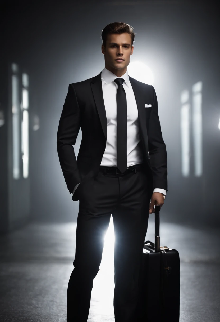 An Alphad man in a suit takes off his tie in the dark, Wear yours with a suit and tie, wearing a suit and a tie, subject detail: wear suit, Wear yours with a suit and tie, wear suit, wear suit, Bring a suit, Wear tunics and ties, Suit and tie, wear suit, wearing a strict business suit, Dressed in a black suit