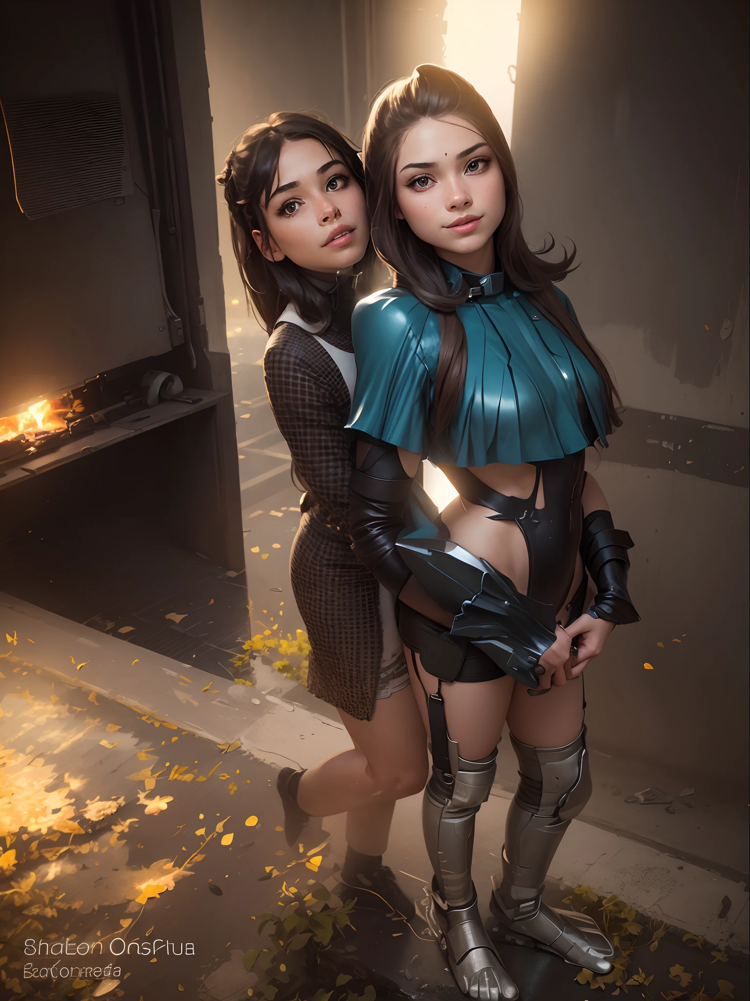 A young beautiful girl in a tight sci - fi uniform, with a slim figure, whole body, with her hair up, female warrior