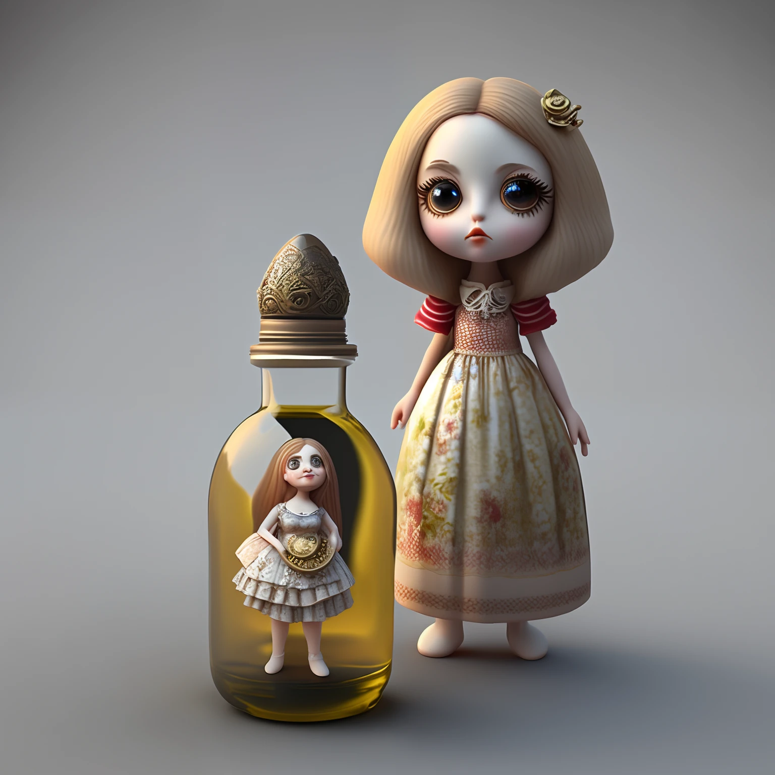 Ice cream, pretty girl figures, (bust sculpture), clay, blind box, (cute), {(three-headed body)}, cute girly, simple, exquisite facial features, masterpiece, the best quality