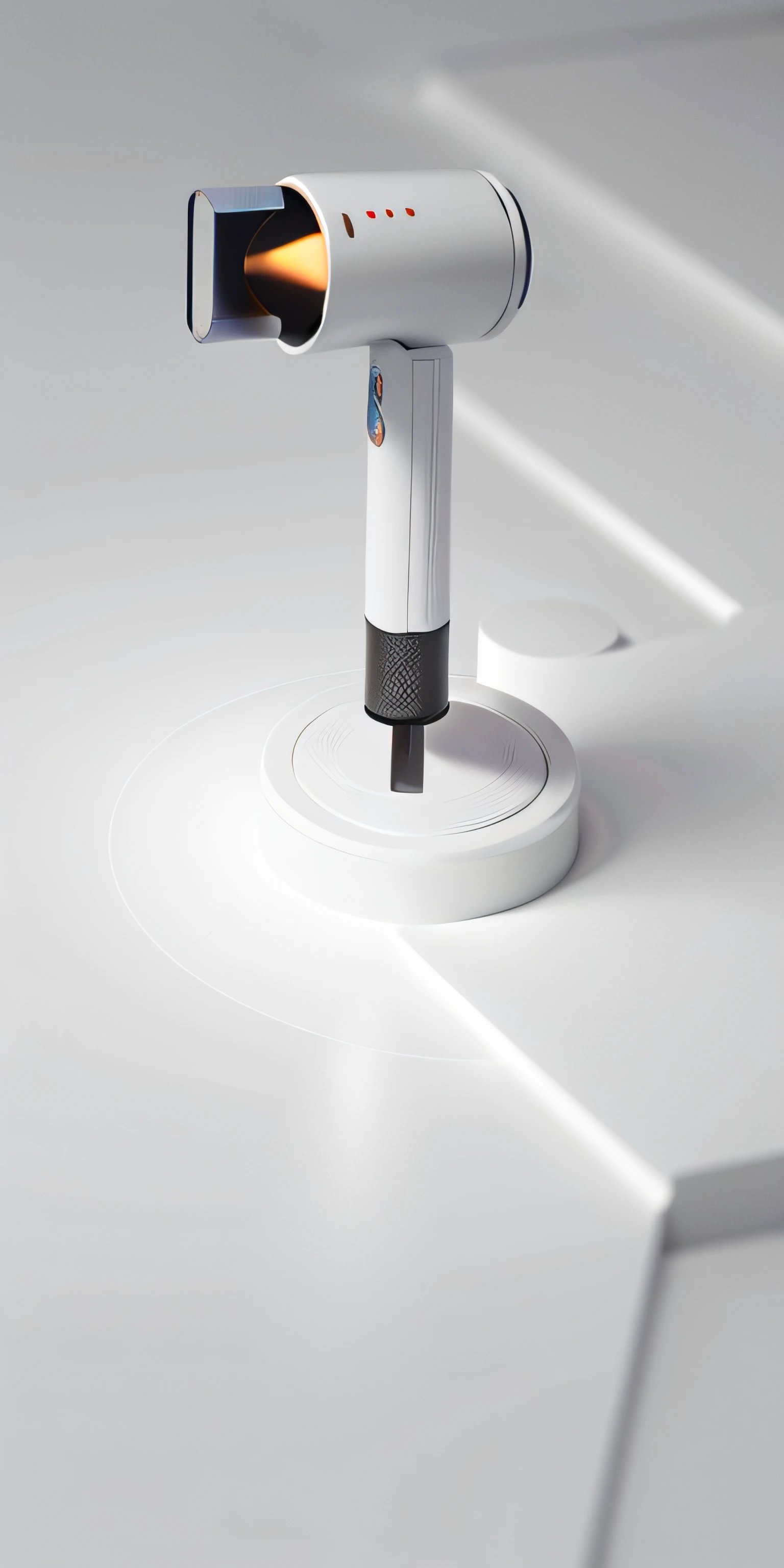 Air fryer placed on a marble table,Top-down view,Grey and white style rooms,(kitchens:1.5),White table,near a window, Chiaroscuro, hyper HD, 8K, Best picture quality ,realisticlying,Foto realism,Lens perspective blur,Bright lights,Realistic lighting